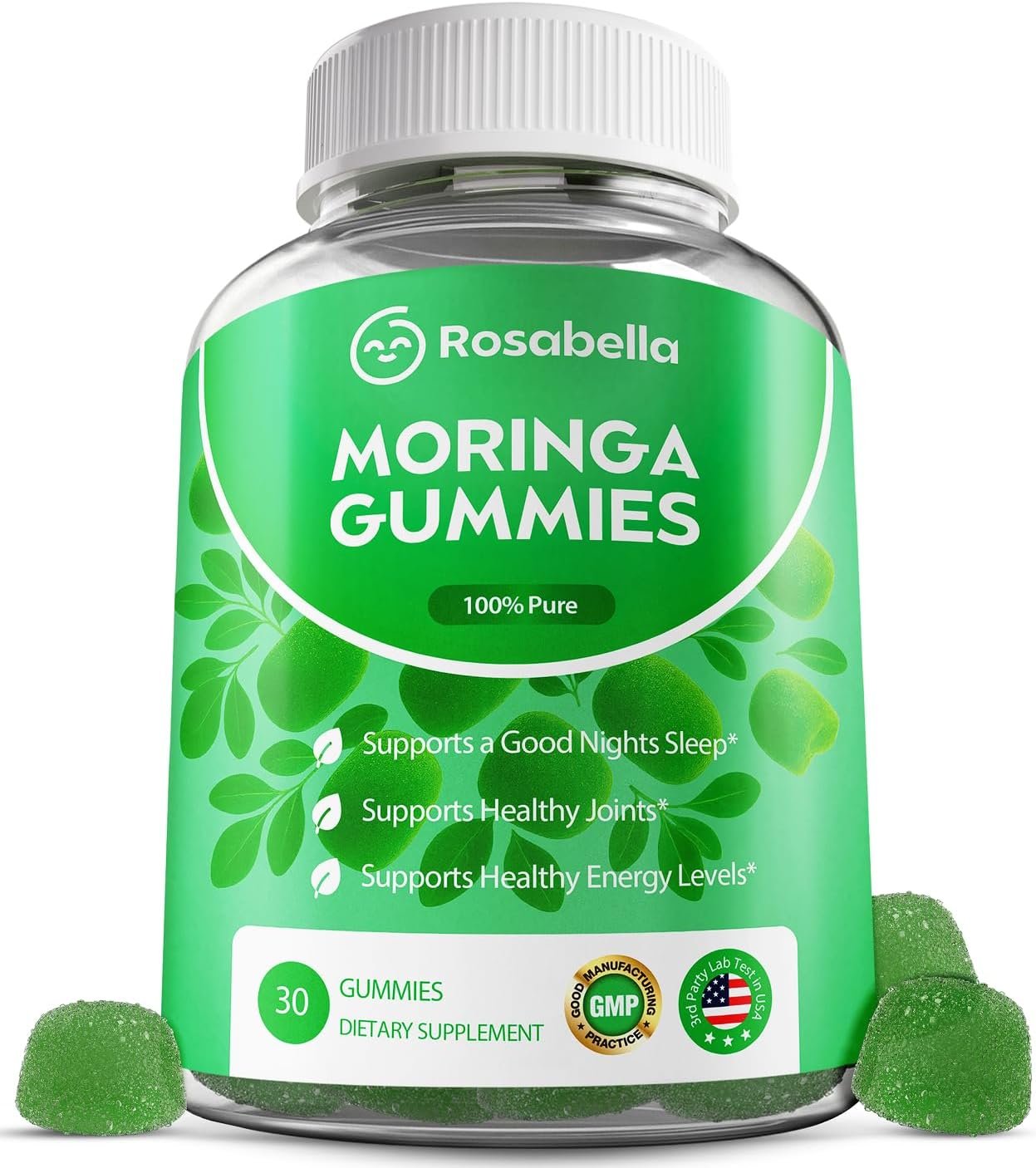 Rosabella Moringa Gummies – Moringa Leaf Extract 1000mg Equivalent Per Serving – Natural Energy & Balance – Non-GMO, Gluten-Free Superfood Gummies for Women & Men – 30 Count