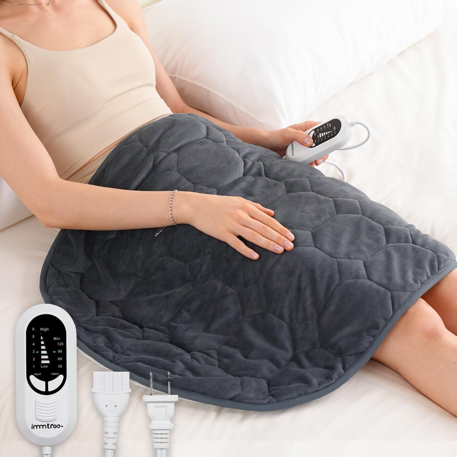 immtree Weighted Heating Pad for Period Cramps, 29″ x 24″ Extra Large Electric Heated Pads 7 lbs, Back Shoulder Knee Abdomen Pain Relief, Soft Warm Heavy Lap Blanket, Dark Grey