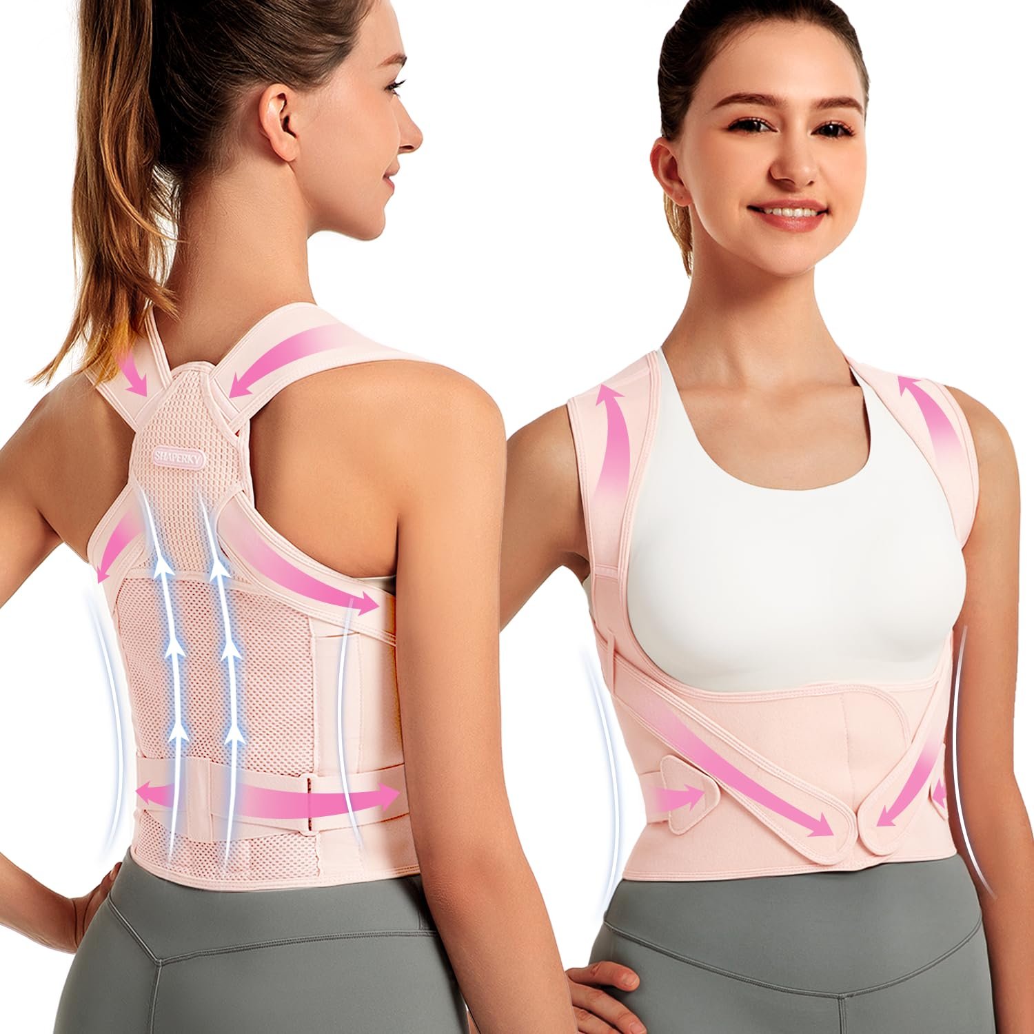 SHAPERKY Posture Corrector for Women for Support: Back Brace for Full Back Support – Adjustable Shoulder Straightener for Women and Men (Medium)