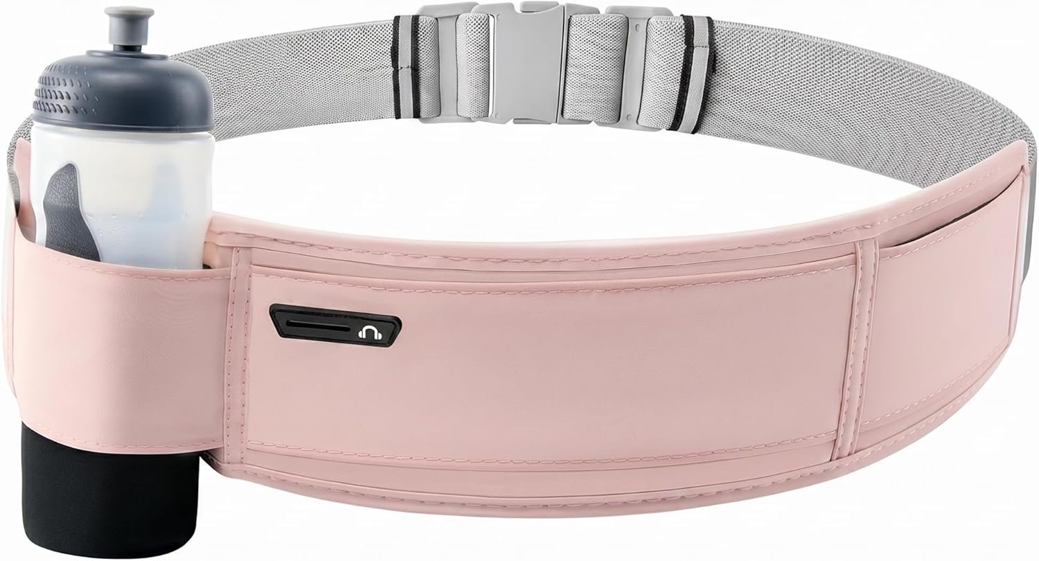 Running Hydration Belt with Water Bottle Holder for Men Women, Bounce-Free Phone Storage Waist Pack, Reflective Adjustable Marathon Belt for Jogging Trail Running,Fits All Phones (Pink)