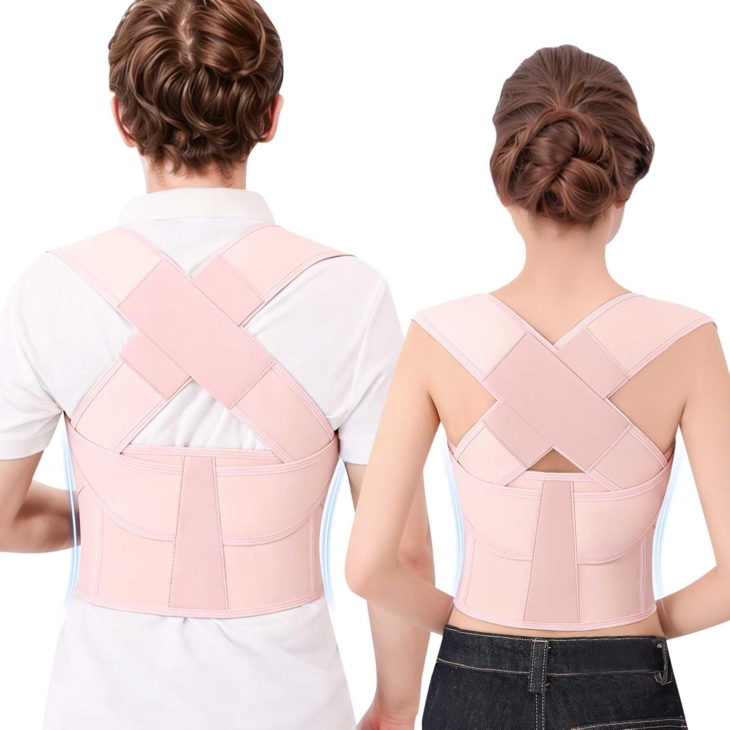 Posture Corrector for Women and Men Plus Size Full Back Support Brace Straightener Scoliosis Spine Upper Back Pain Relief Adjustable Shoulder Instant Posture Corrector with Hunchback (Pink, Medium)