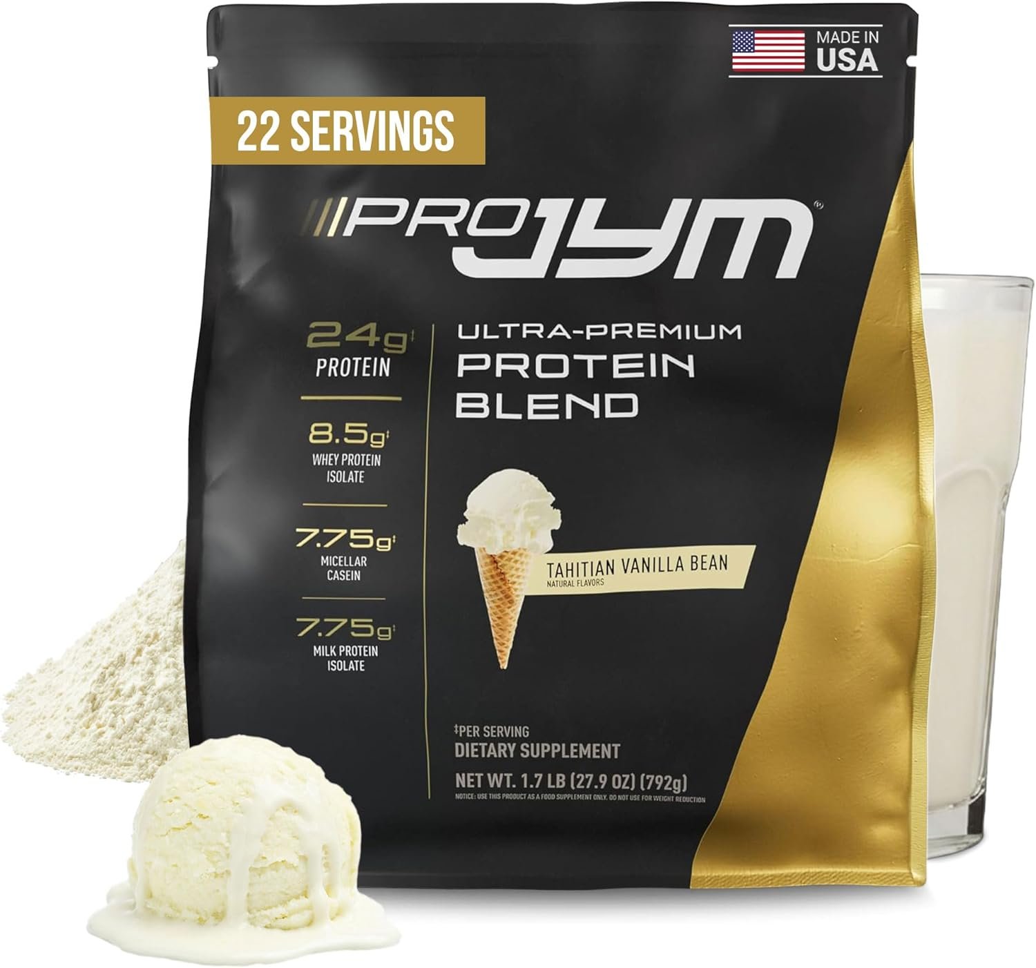 JYM Supplement Science Pro JYM Tahitian Vanilla Protein Powder – Whey Protein Isolates, Casein, & Milk Protein, Lean Muscle Building for Men & Women, 22 Servings