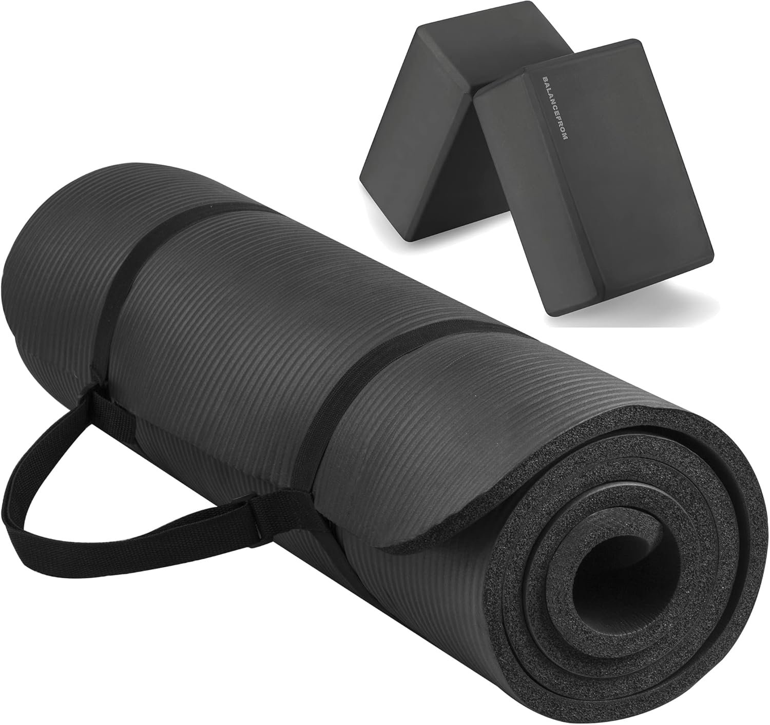 Fitvids All Purpose 1/2-Inch Extra Thick High Density Anti-Tear Exercise Yoga Mat with Carrying Strap and Yoga Blocks, Multiple Colors