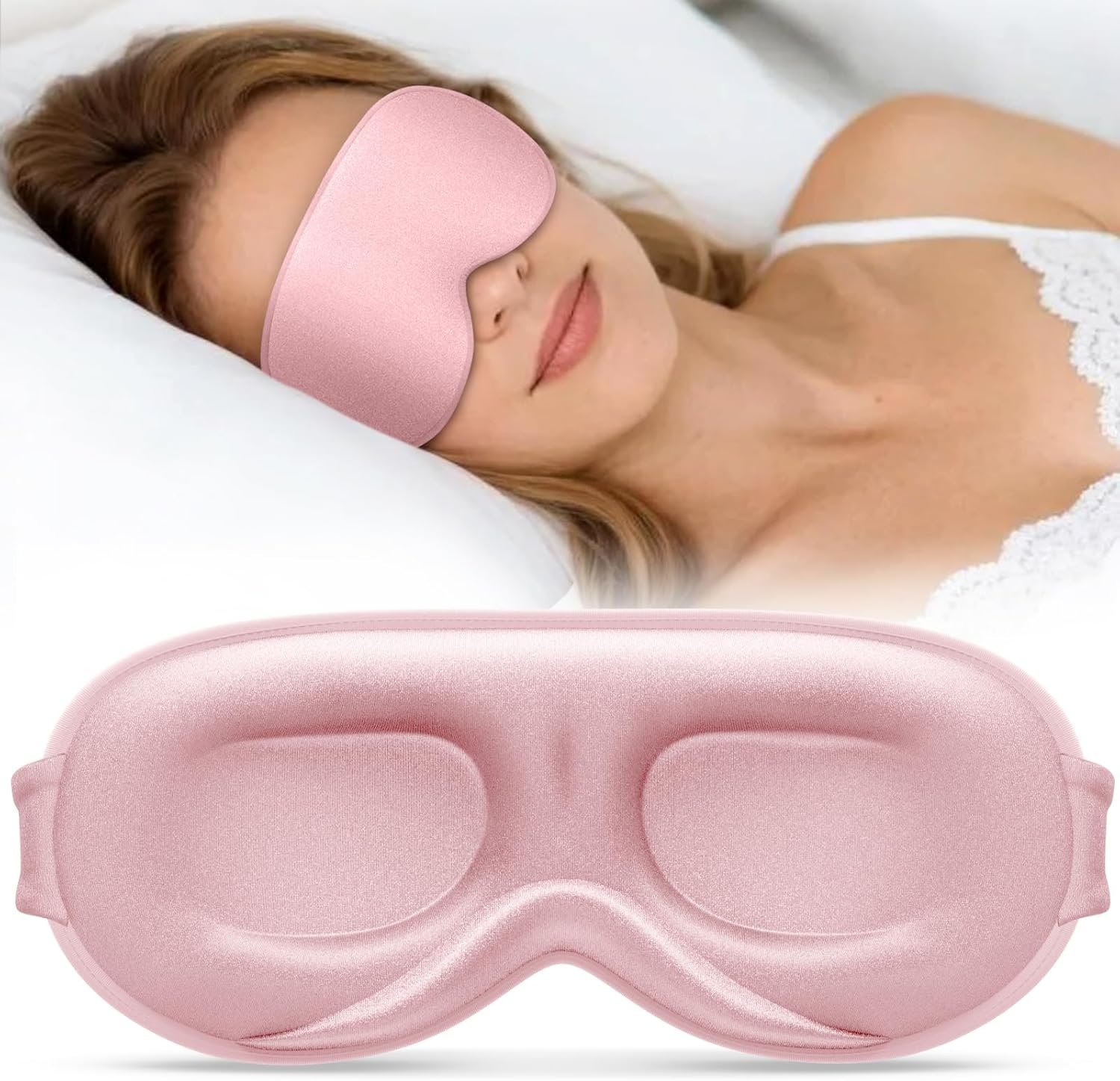 Sleep Mask for Women Men – 100% Blackout Eye Masks for Sleep – 3D Soft Sleeping Mask for Side Sleepers – Zero Pressure Lash Extensions Eye Cover Shade for Airplane Travel Essentials, Pink