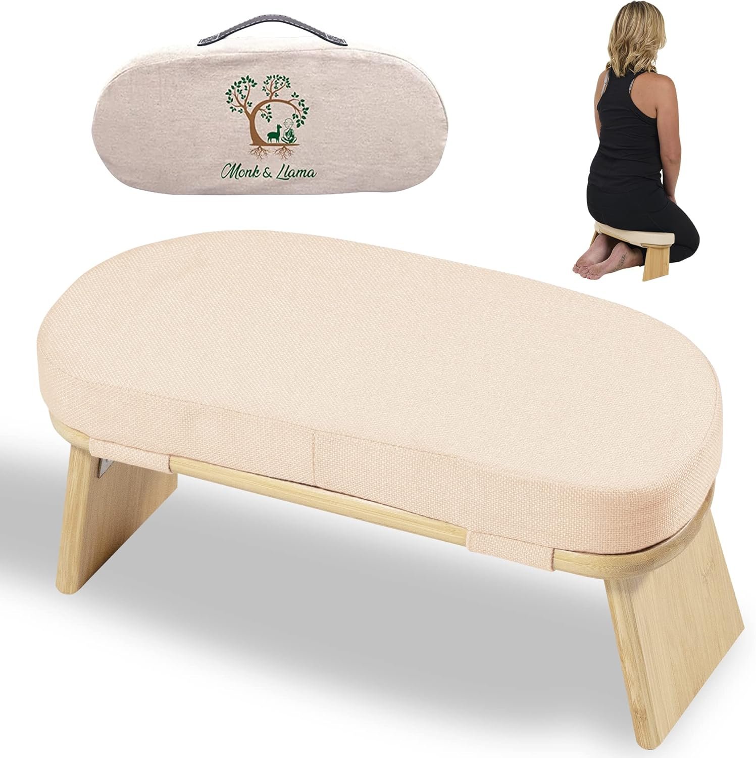 MONK & LLAMA Meditation Bench – Foldable, Ergonomic, Bamboo Kneeling Stool— Perfect Seiza Bench Meditation Stool Chair for Prayer & Travel – Deeper & Enjoyable Sessions
