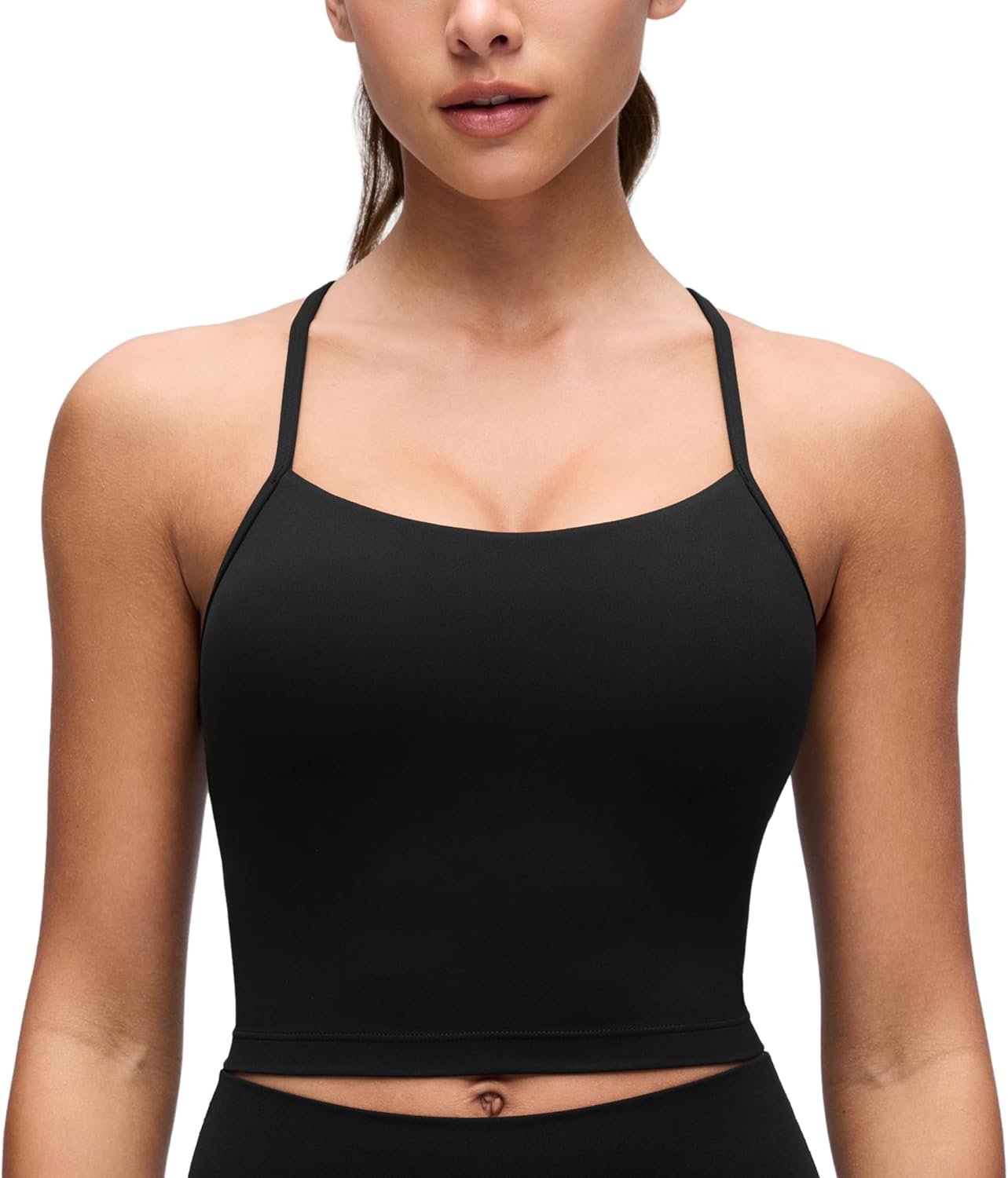 CRZ YOGA Butterluxe Y Back Crop Tank Tops for Women – Spaghetti Straps Racerback Padded Yoga Workout Longline Sports Bras