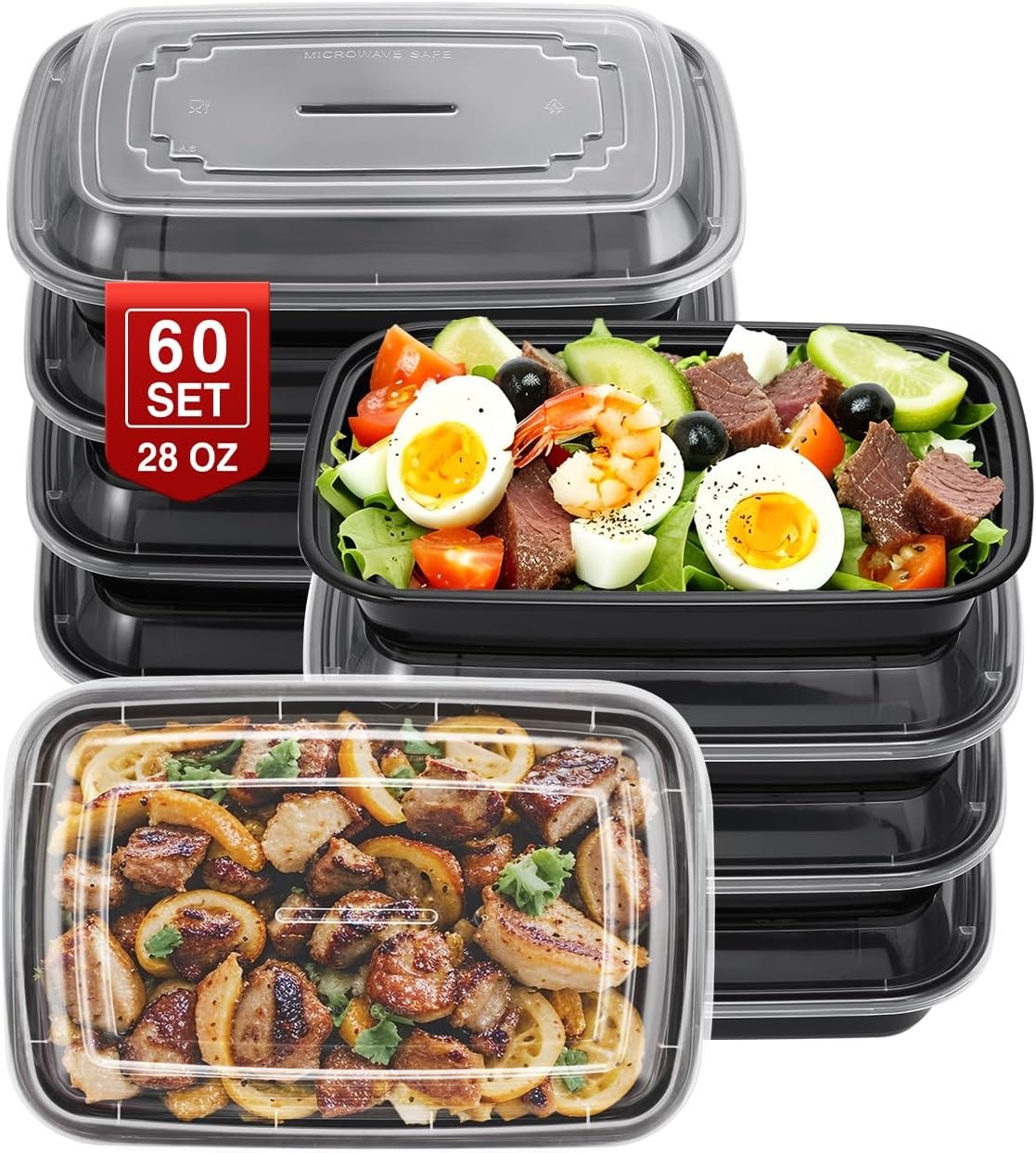 NEEBAKE 60 Sets 28oz Meal Prep Container – Reusable Plastic Food Storage Containers with Lids, Fits Microwave, Freezer and Dishwasher Safe