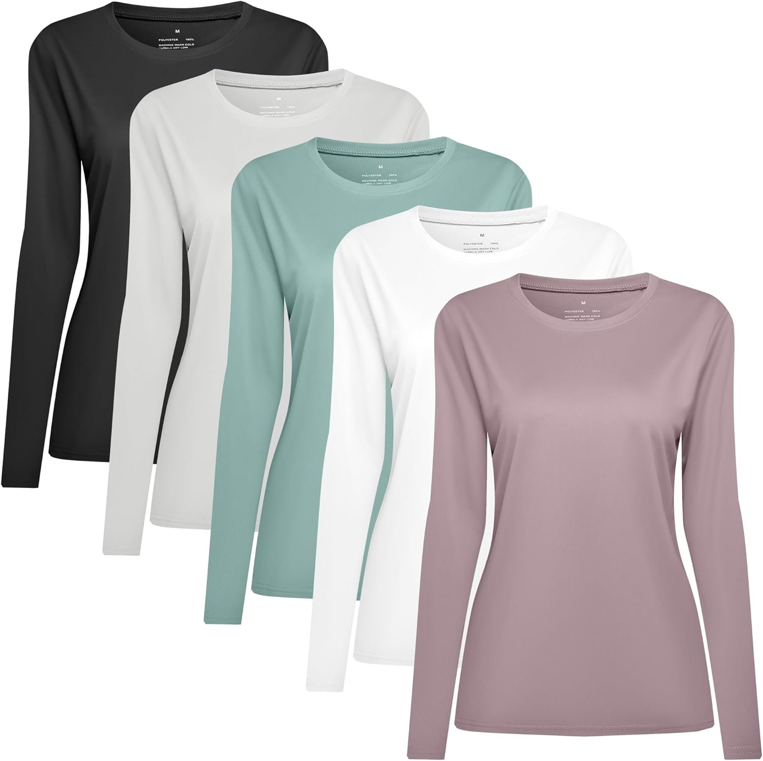 HovSiyla 5 Pack Women Long Sleeve Shirts Running UV Rash Guard Casual Tops Sun Protection Workout Hiking T Shirts for Women
