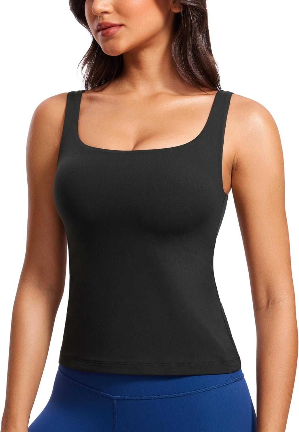 CRZ YOGA Butterluxe U Neck Tank Tops for Women – Padded Athletic Workout Camisole Crop Tops with Built in Bra