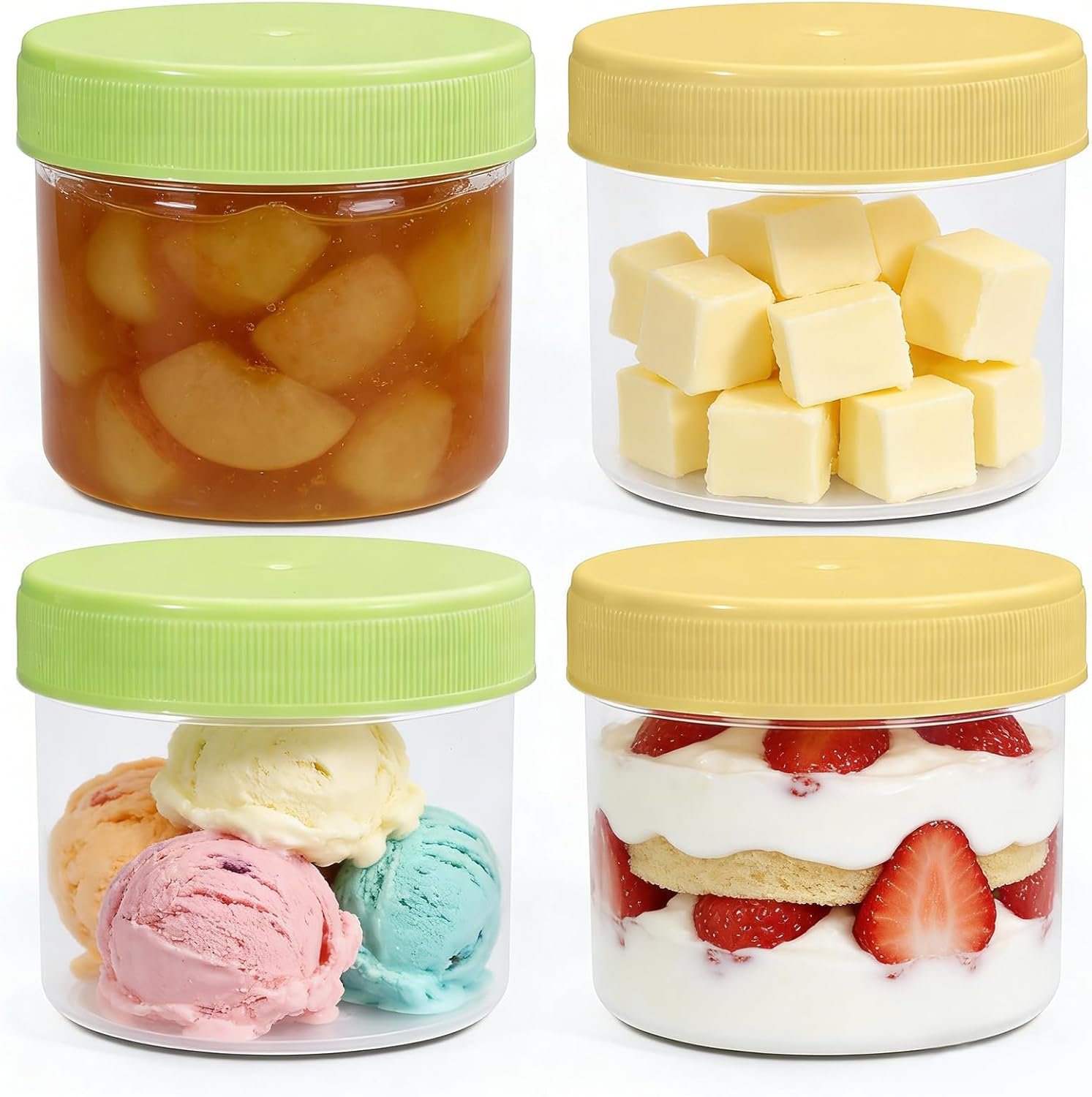 Plastic Storage Containers with Lids Clear Food Containers for Meal Prep, Snack, Lunch, Kitchen Organizatio Containers for Freezer & Travel Use (Yellow+Green, 3.4, ounces)