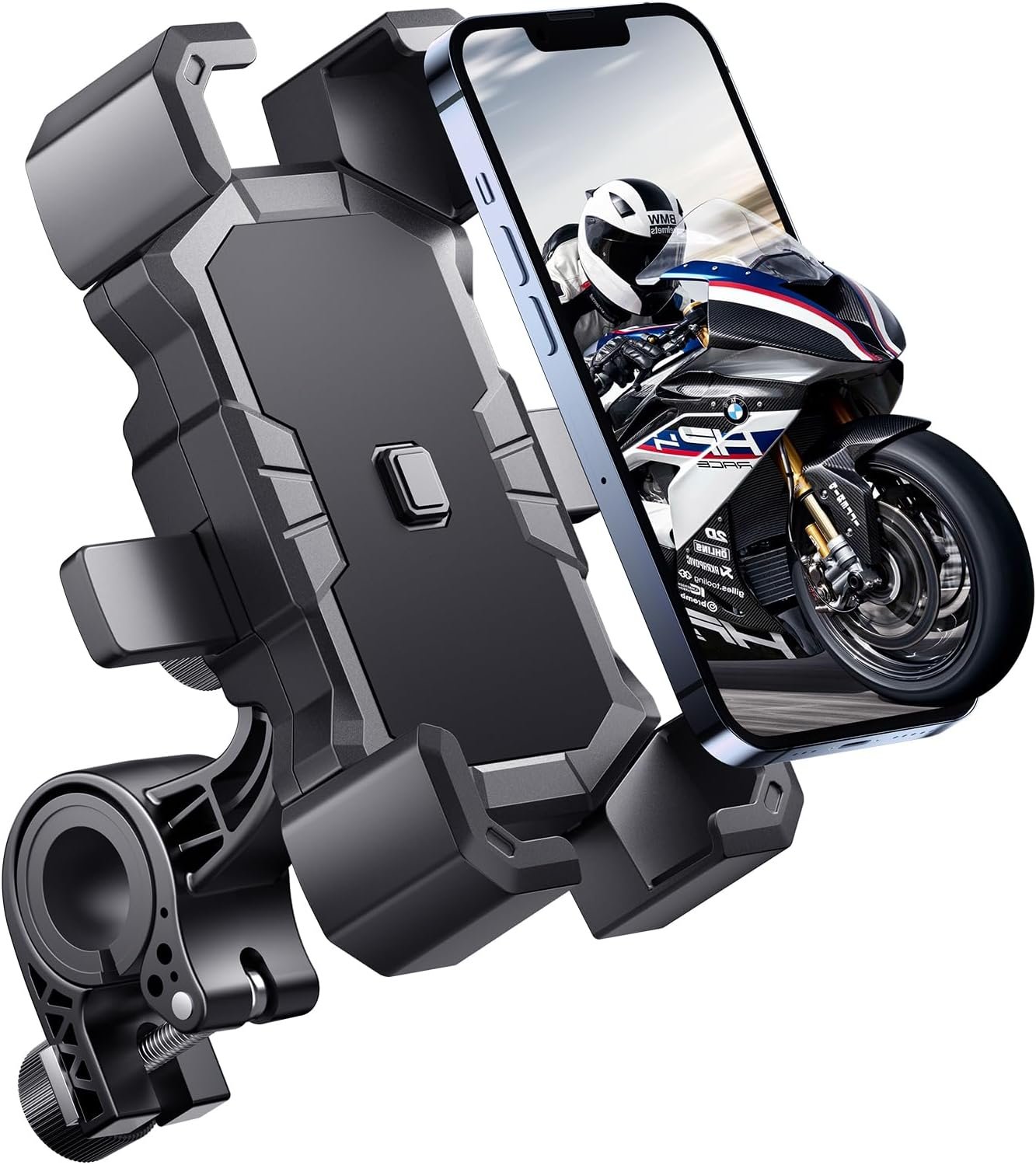 Delobon Bike Phone Holder Handlebar,Motorcycle Phone Mount,ATV Cell Phone Clamp,Scooter Phone Clip for iPhone 15 Pro Max14 13 12plus, Samsung S24Ultra S23 and More 4.7″ to 7.0″ inch Phone