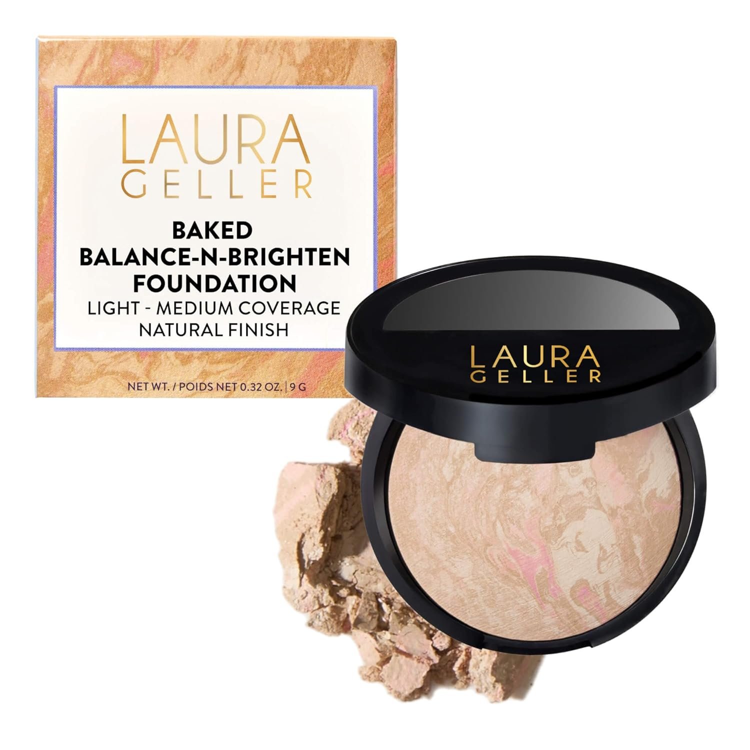 LAURA GELLER NEW YORK Award-Winning Baked Balance-n-Brighten Color Correcting Powder Foundation – Porcelain – Buildable Light to Medium Coverage – Demi-Matte Natural Finish