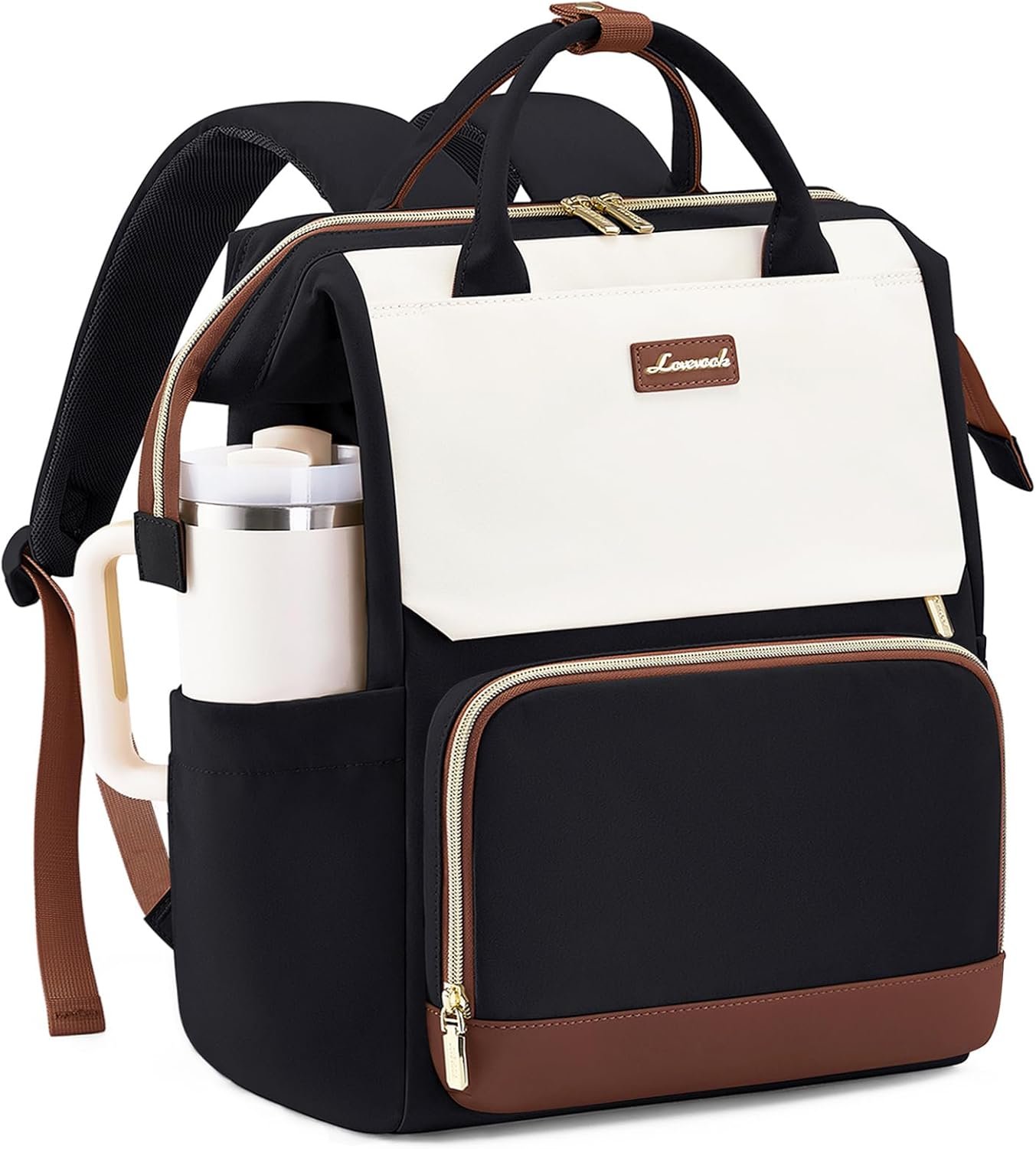 LOVEVOOK Laptop Backpack for Women with Giant Tumbler Holder Pocket, 15.6 inch Travel Work Backpack Purse for Nurse Teacher, Waterproof School Bag College Bookbag Cute Casual Daypack for Girls