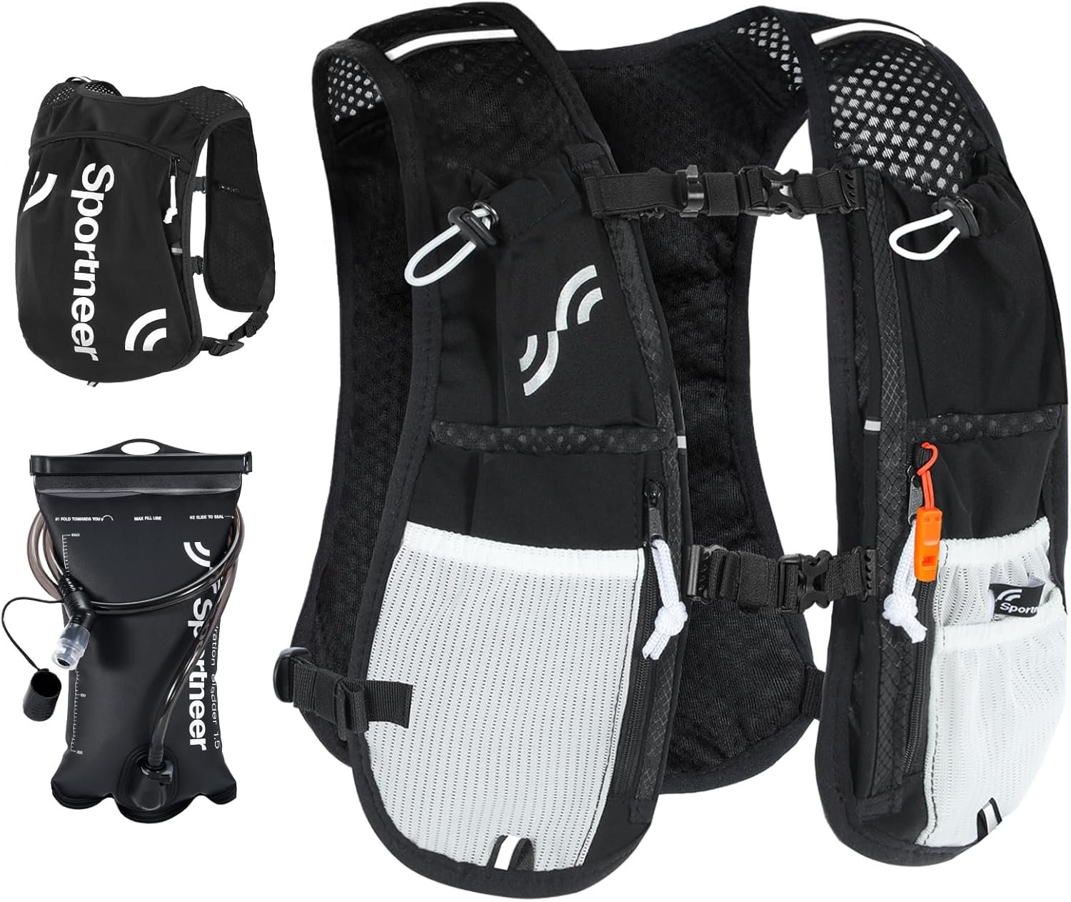 Sportneer Hydration Backpack: Running Vest with 1.5L Water Bladder & Reflective Strips – Lightweight Hydration Vest Backpack for Running Hiking Biking Cycling for Women Men