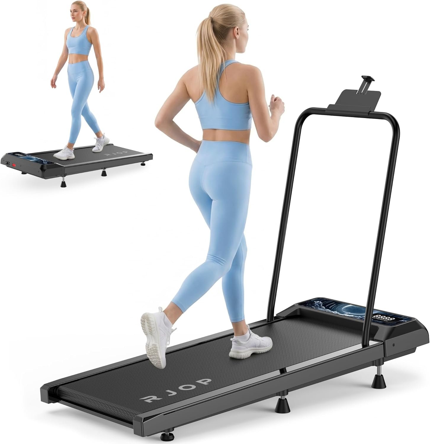 RJOP Walking Treadmill Pad with Incline – Portable Under Desk Treadmill, Walking Mat Pad with Handle Bar, 2.5HP Low Noise, 2 in 1 Treadmills for Home Office