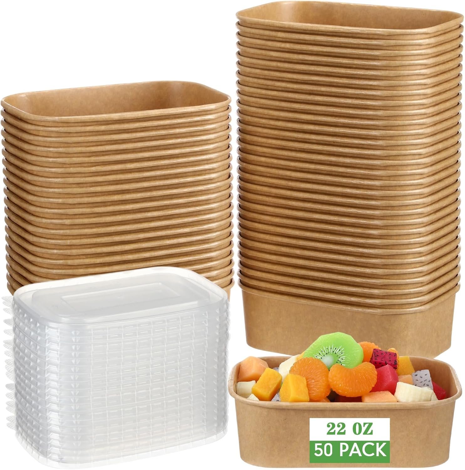 Maxdot 50 Pack 22 oz Disposable Food Containers with Lids Paper Food Containers Bowls for Meal Prep, Salad, Ice Cream, Yogurt, Soup Bowls Party Leftover Box
