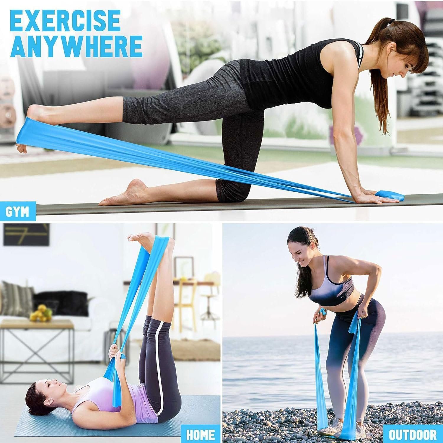 Exercise Bands Resistance Bands for Working Out, Elastic and Exercise Bands Set for Stretching, Stretch Bands for Working Out Women or Men for Yoga, Strength Training, Pilates Home Exercise