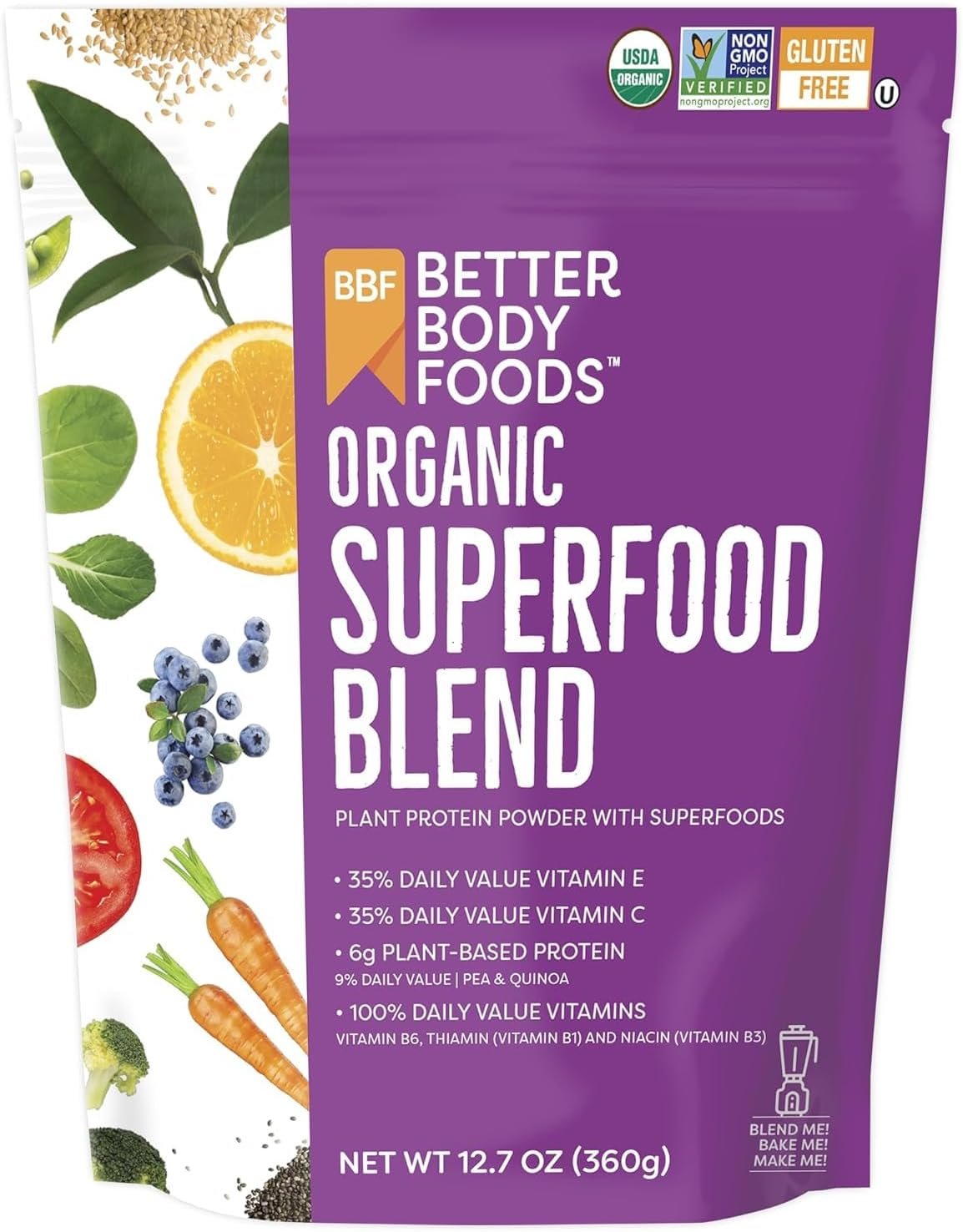 BetterBody Foods Organic Superfood Powder with Protein, Vitamins C, E, and B12 (12.7 oz.)