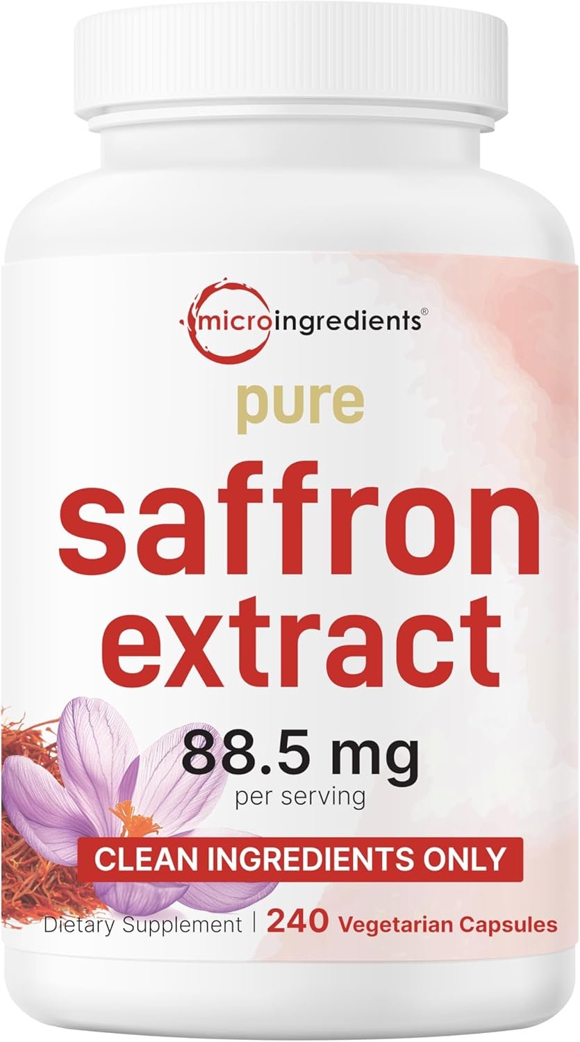 Micro Ingredients Pure Saffron Extract, 240 Veggie Capsules | 2-in-1 Formula with High Absorption Fat-Soluble Vitamin C | Mood, Vision & Heart Support | Filler Free