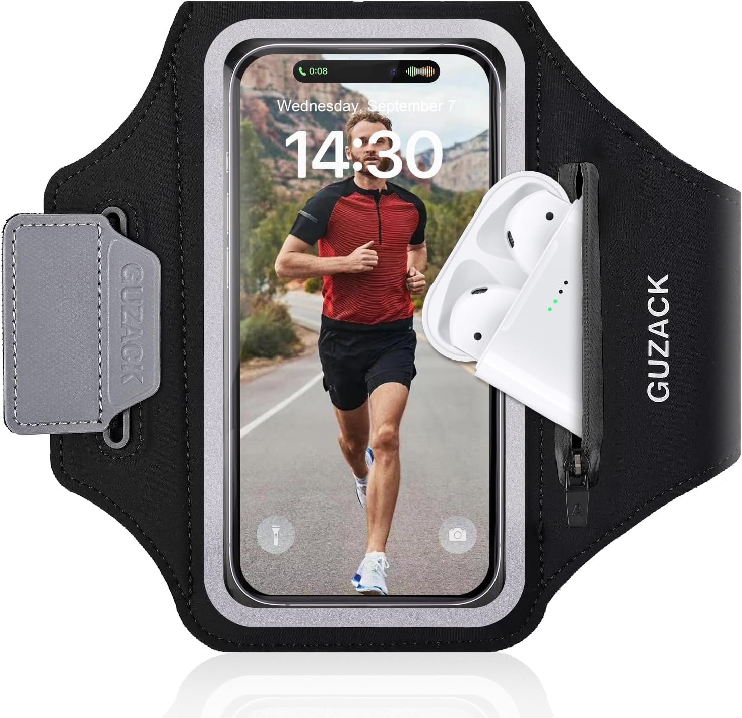 Running Armband with Earphone Pouch & Card Slot, Running Phone Holder for iPhone 17 16 15 14 Pro Max Plus Galaxy S25 S24 S23 Ultra, Up to 6.8″ Phones
