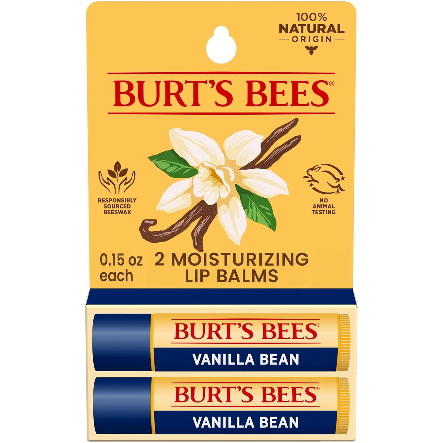 Burt’s Bees Vanilla Bean Moisturizing Lip Balm, 100% Natural Origin, Mother’s Day Gift, 2 Tubes, 0.15 oz
