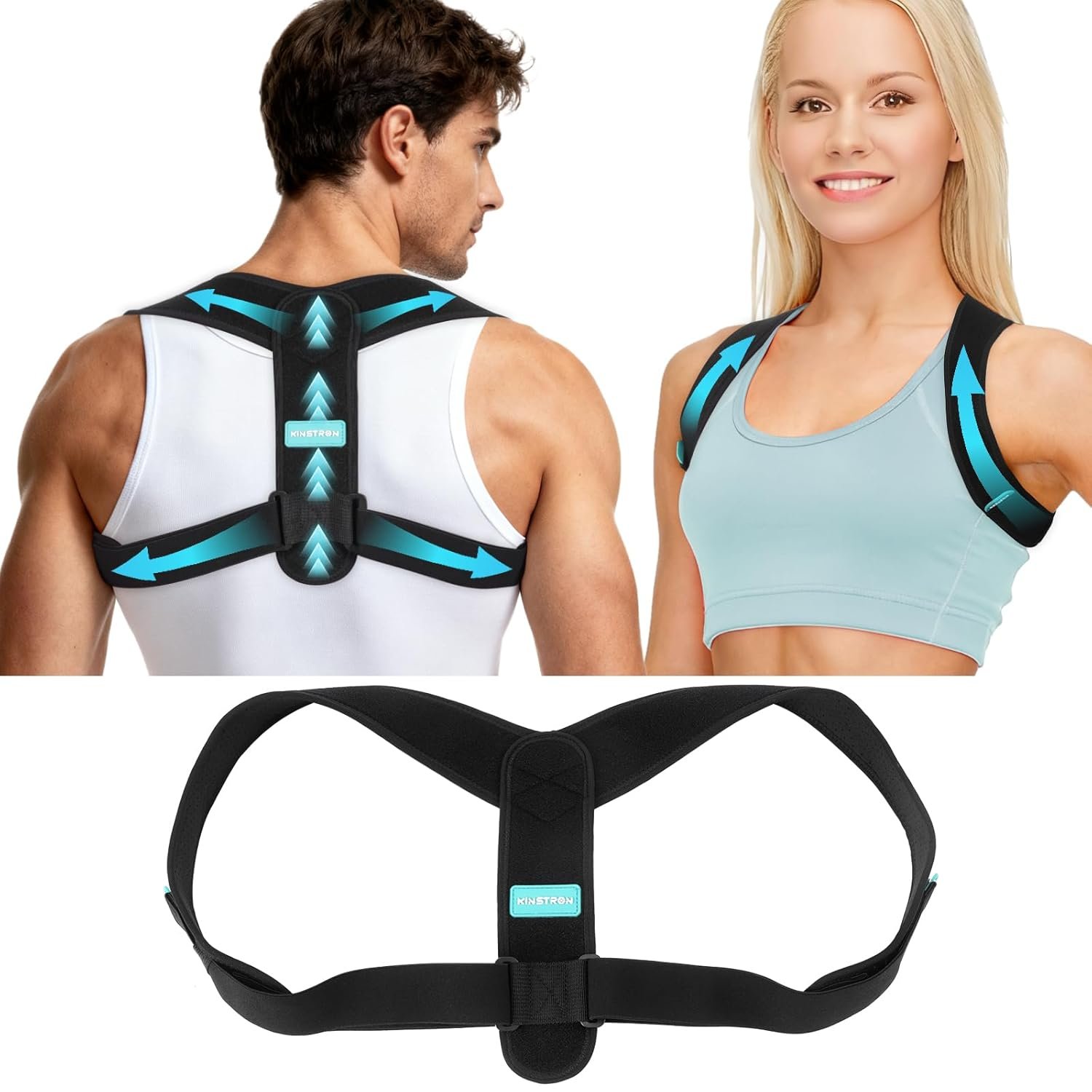 Adjustable Posture Corrector for Men & Women – Upper & Mid Back Brace for Posture Alignment – Relieves Neck, Shoulder & Clavicle Pain – Lightweight, Breathable & Invisible Under Clothing（Chest Size 30”-43”）