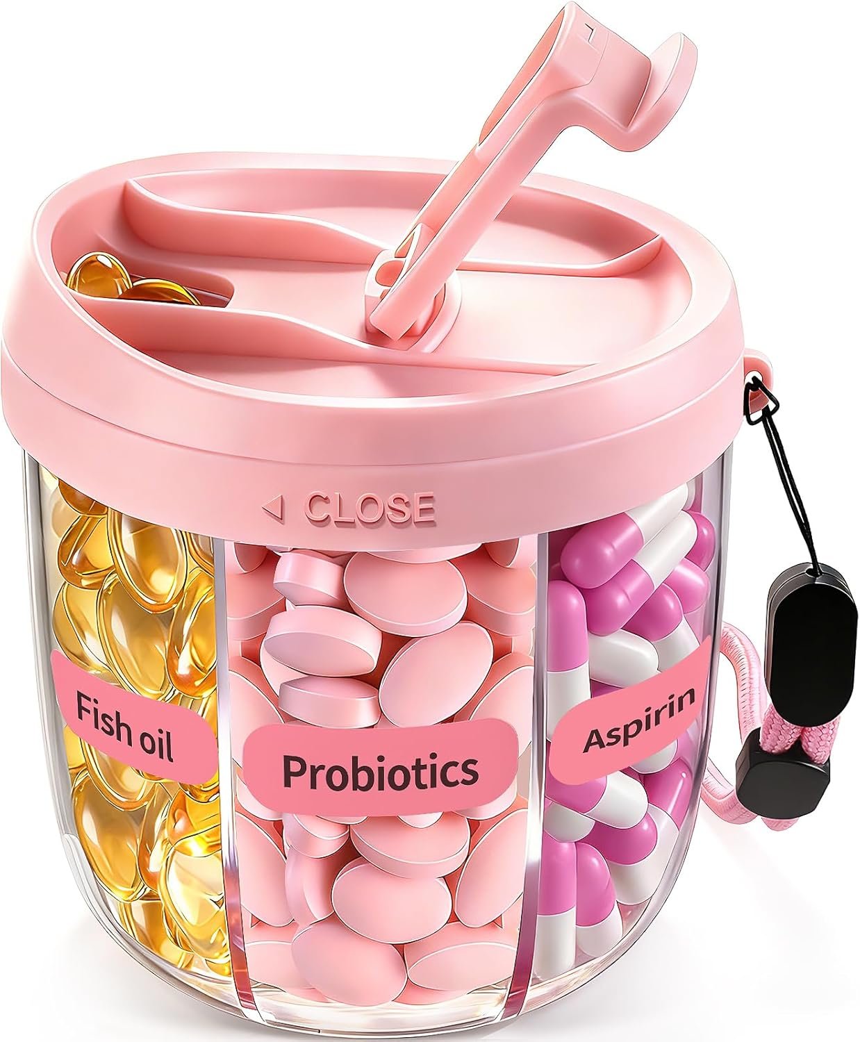 Pill Organizer,Travel Essentials Pill Container, Travel Pill Dispenser with Pink Lid，Pill Case Having 7 Large Compartments,Travel Containers for Cruise Essentials 2026