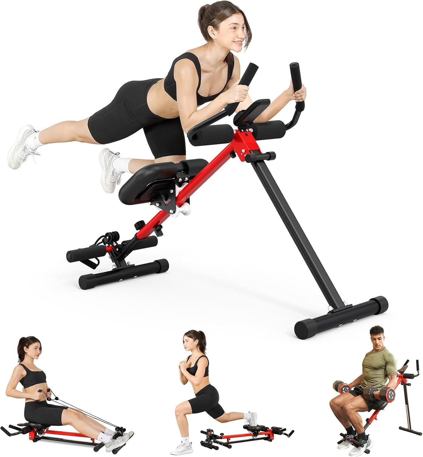 Yoleo 2 in 1 Ab & Rowing Machines for Home, Foldable Ab Workout Equipment, Ab Trainer Machine for Stomach Workout, Ab Crunch Machine with Foam Support,7-Length Adjustable Ab Machine for Home Exercise