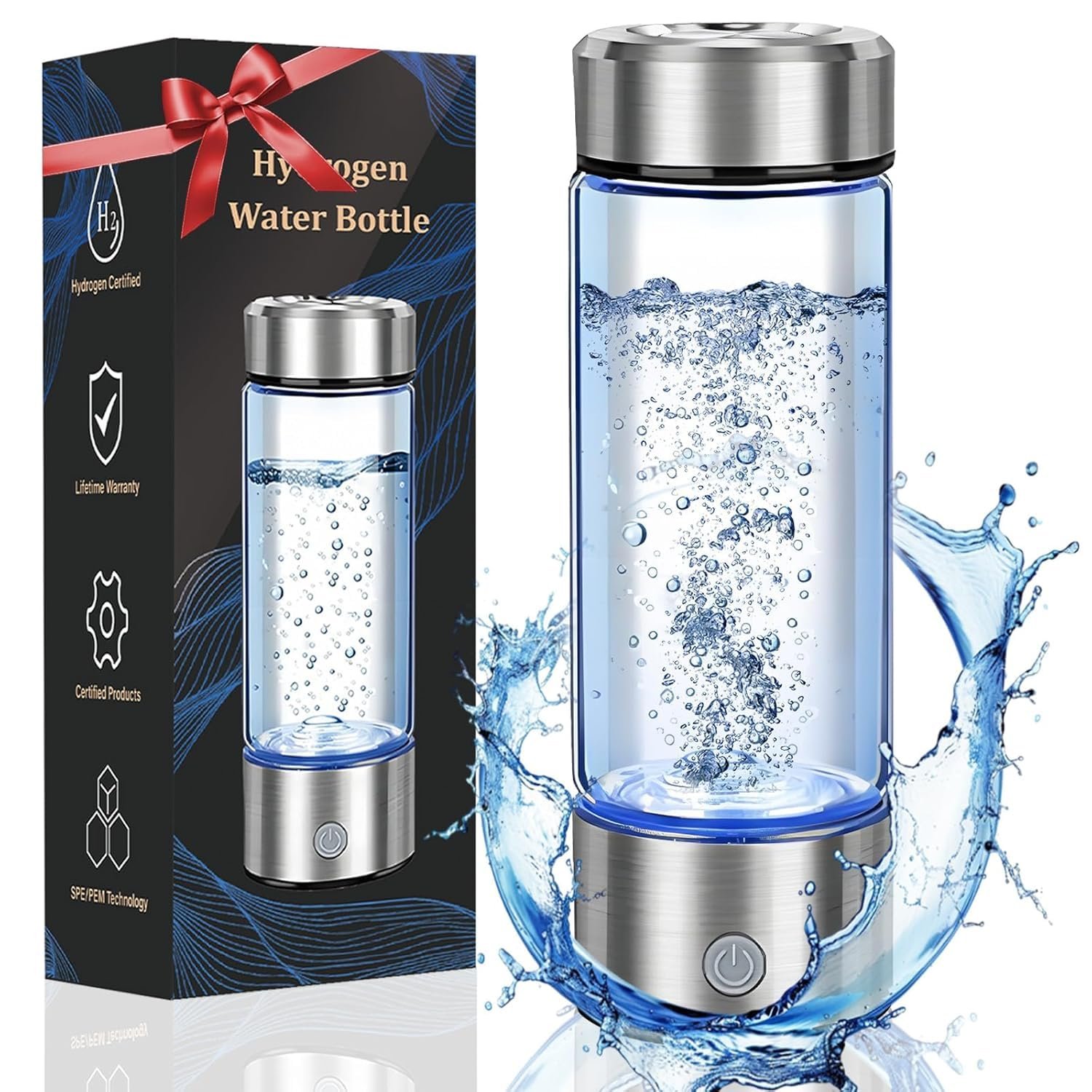 2026 Upgrade Hydrogen Water Bottle, Portable Hydrogen Water Ionizer Machine -SPE PEM Tech, Rechargeable Hydrogen Rich Water Glass Bottle for Travel, Gifts for Women, Gifts Idea