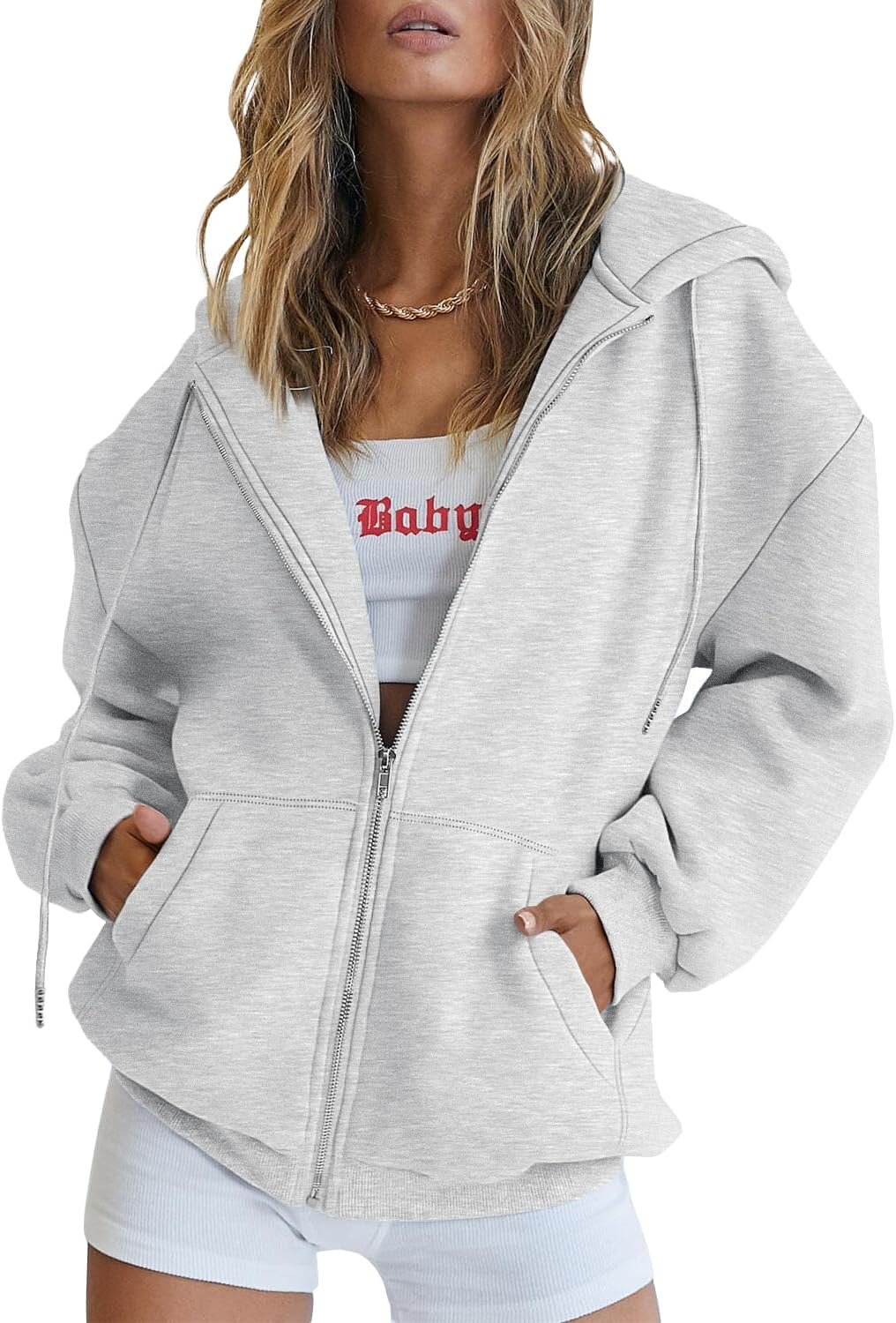 EFAN Women’s Drawstring Zip Up Cute Hoodies Fall Jacket Oversized Casual Sweatshirts with Pocket