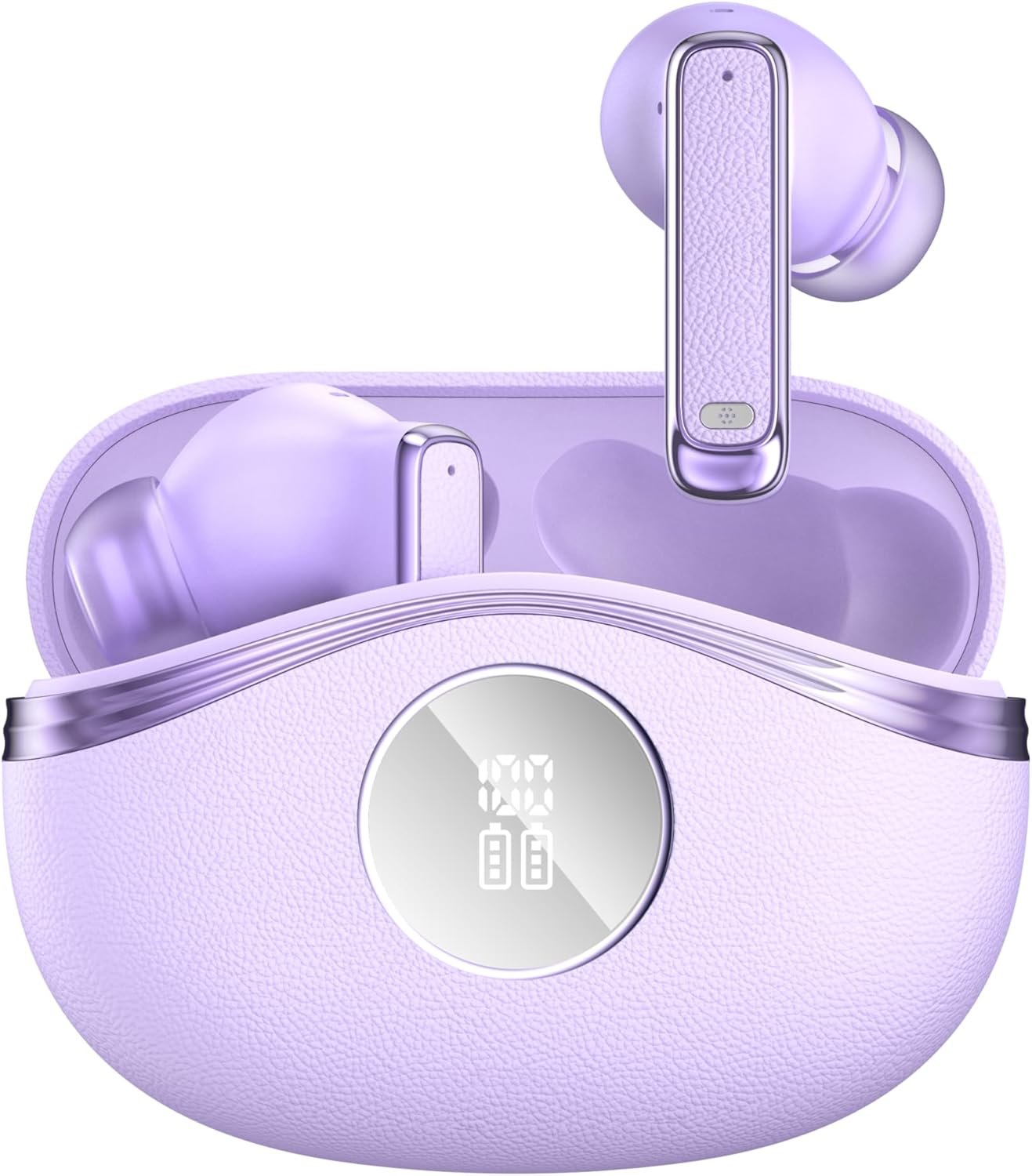 Bluetooth Wireless Earbuds – 40-Hour Battery Life, HiFi Stereo, Noise-Canceling Mic, LED Display, IPX7 Waterproof, in-Ear Headphones for Laptops/Mobile Phones/Sports, Purple