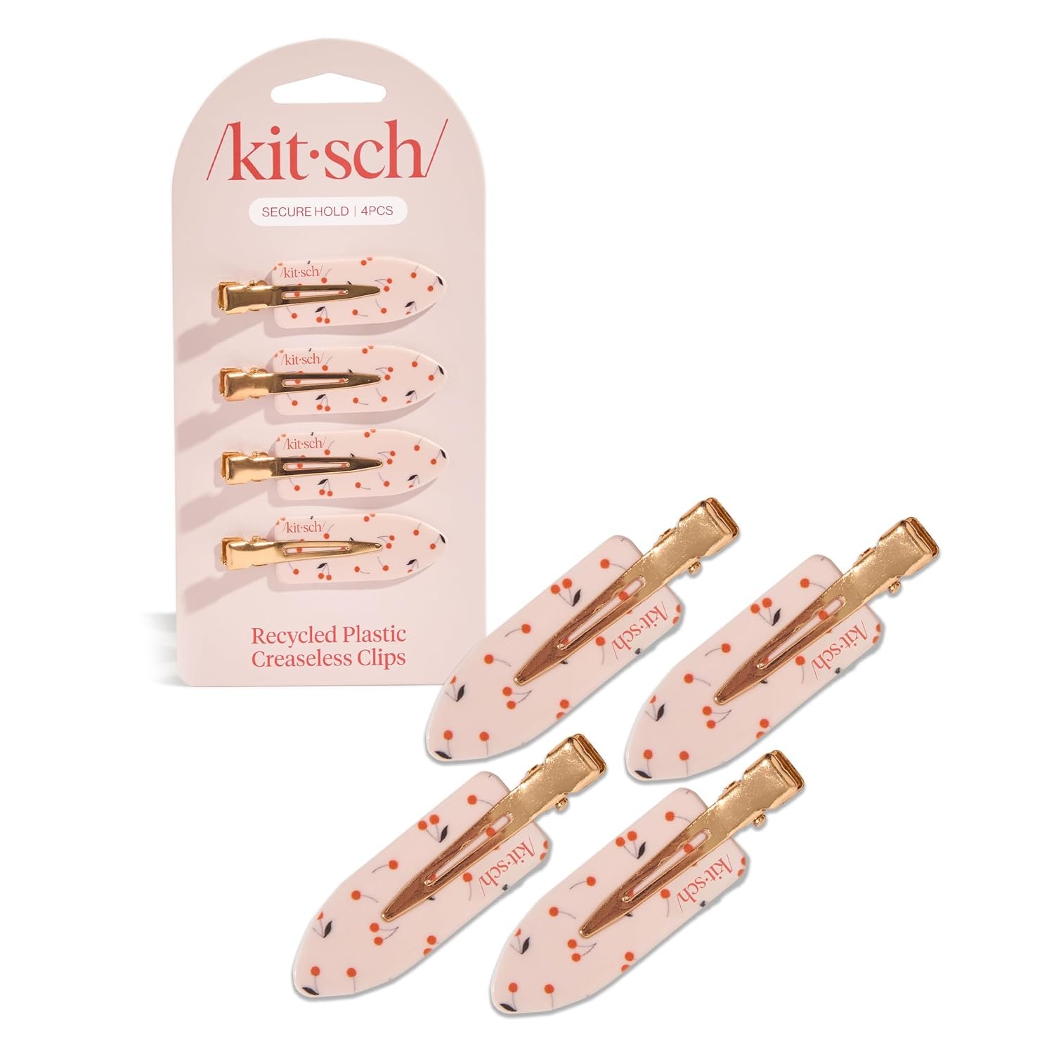 Kitsch Creaseless Hair Clips for Women – No Crease, No Bend Hair Clips for Styling, Bangs, Makeup Application, Face Wash – Recycled Acrylic – Cherry Print | Ideal Gifts for Women, 4pcs