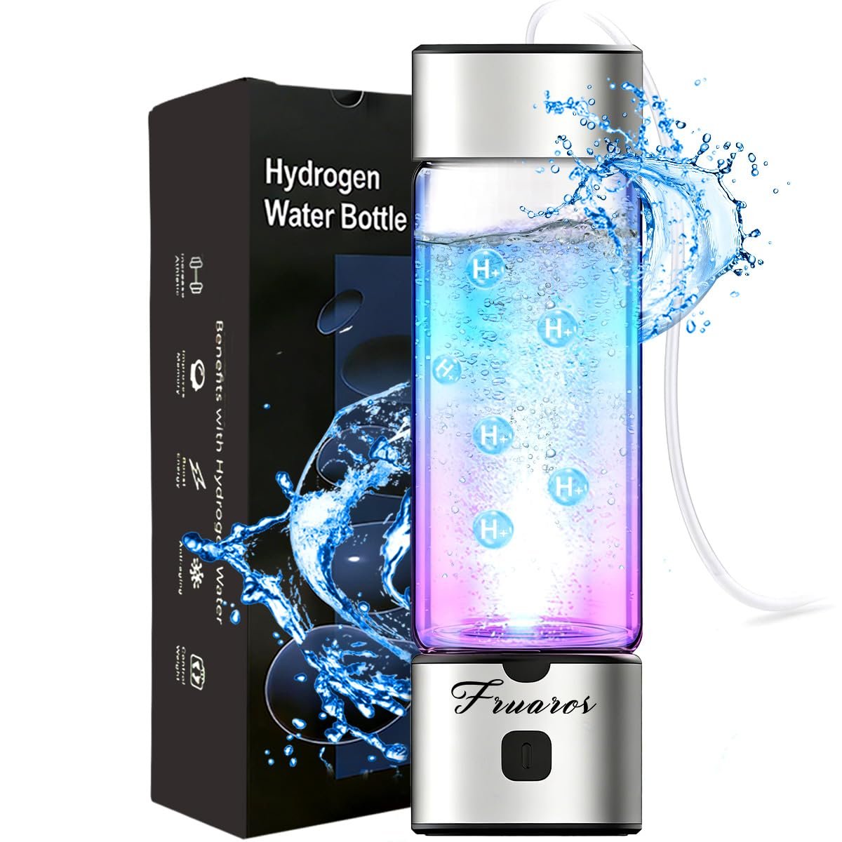 Hydrogen Water Bottle Generator – 2026 Hydrogen Water Machine – 6000 PPB SPE/PEM Tech Glass Hydrohealth Water Bottle for Kidney Health Hydrogen Bottle Gift for Family & Friends (Button/Sliver)