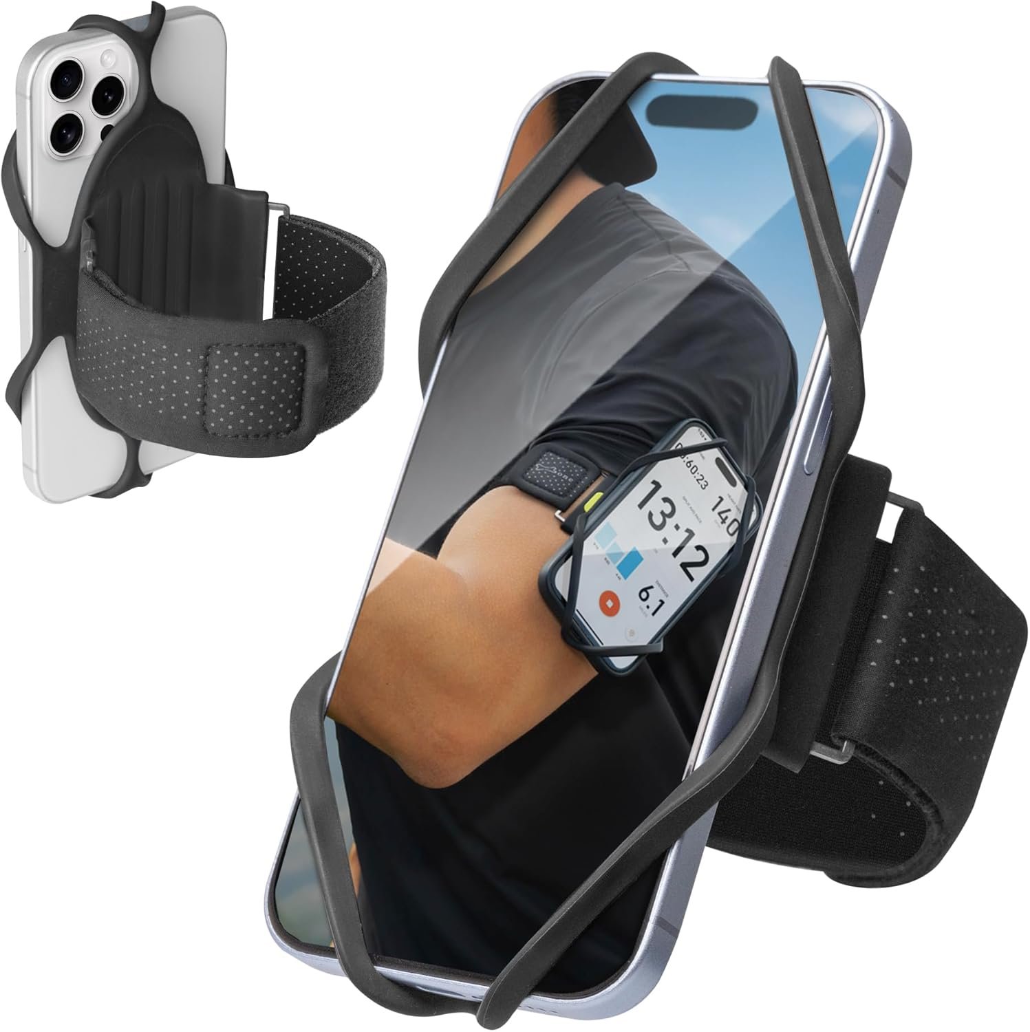 BONE Run Tie 3, Running Phone Armband, Skin-Friendly Silicone Sport Armband with Dual Layer Structure for Heat-Dissipation, Workout Phone Holder for iPhone and 4-7″-7.2″ Smartphones (Size L)