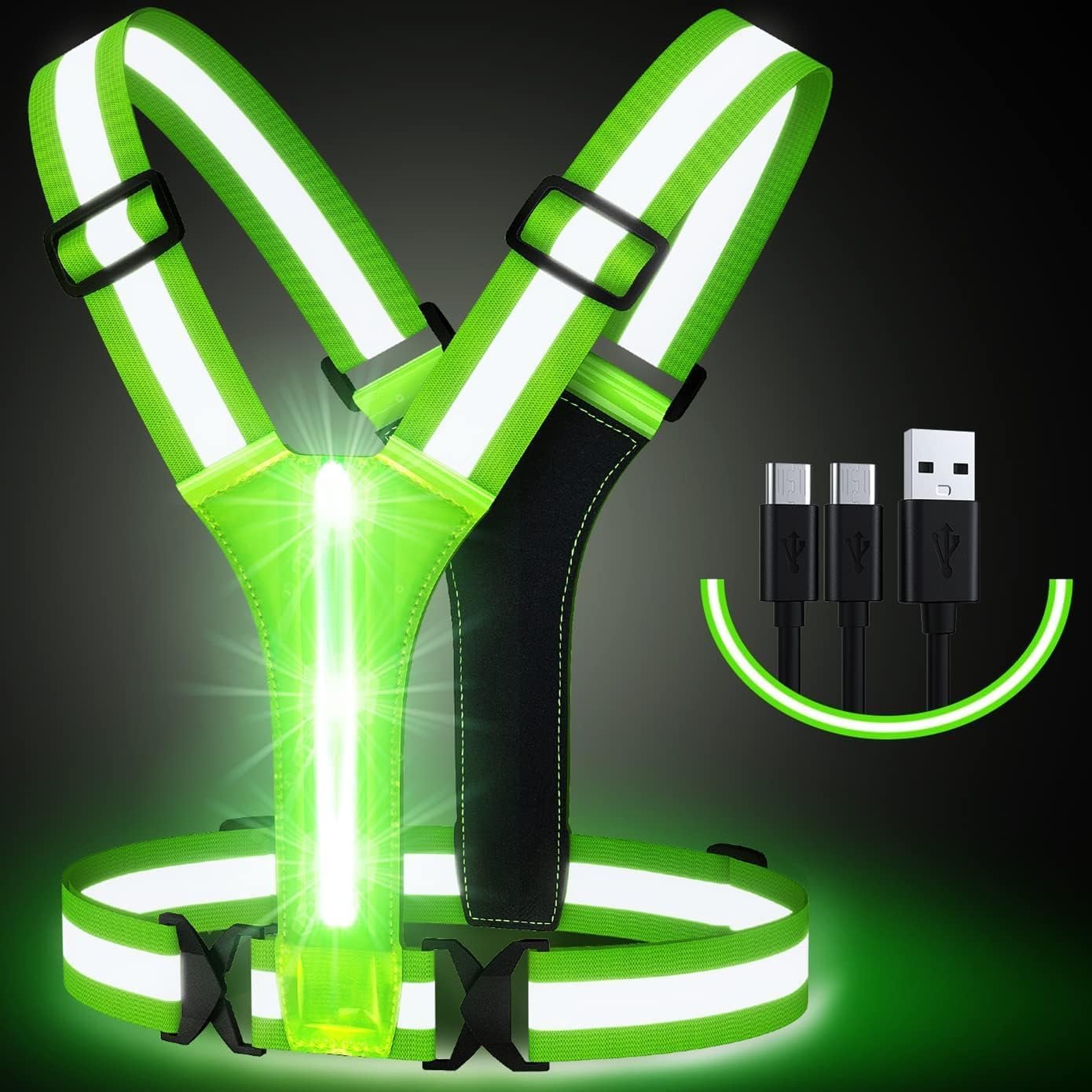 Simket LED Reflective Running Vest, Water Resistant Safety Gear with USB Rechargeable 10-12H Runtime Lights, Adjustable High Visibility Vest for Night Running, Cycling, Dog Walking, Men Women Kids