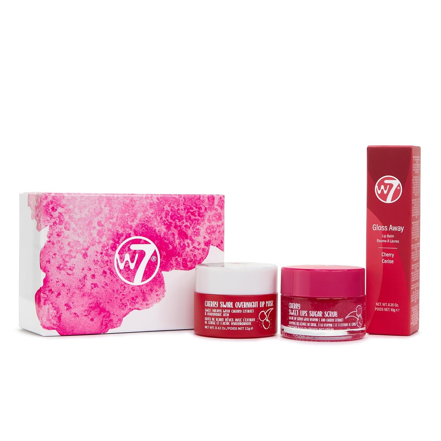 W7 Sweet Dreams Lip Care Trio – 3 Piece Set – Overnight Lip Mask, Lip Balm & Lip Scrub – Cherry