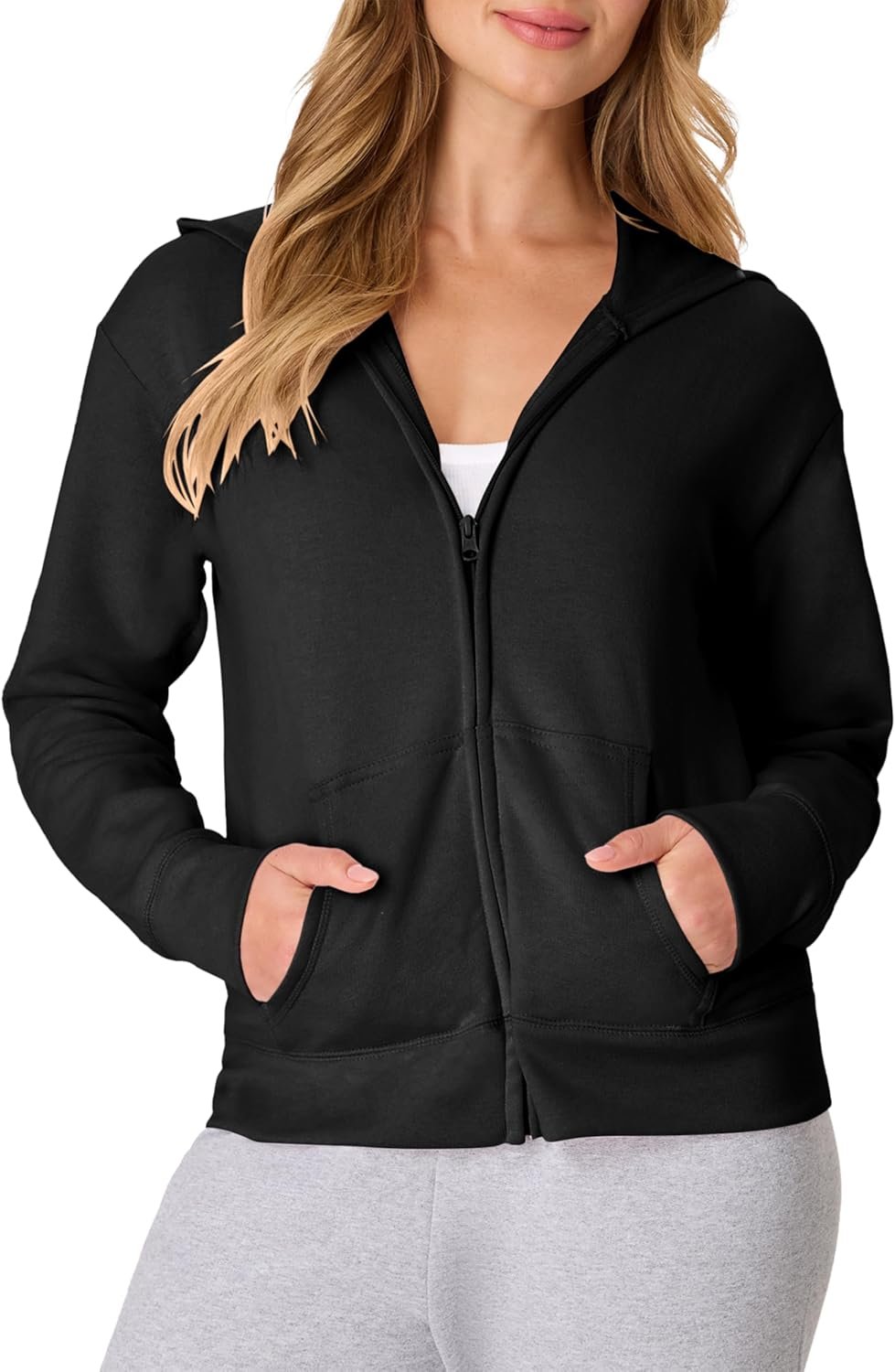 Hanes Women’s EcoSmart Full-Zip Hoodie Sweatshirt, Ebony, Large