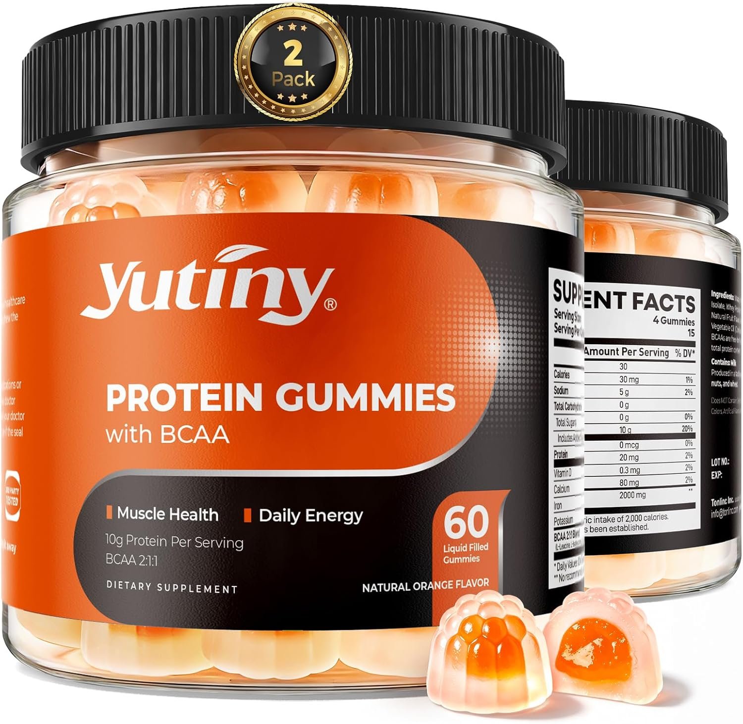 Whey Protein Gummies with BCAA 2:1:1, 10g Protein per Serving for Men & Women, Low Calorie, Sugar Free, Orange Flavor, 120 Count
