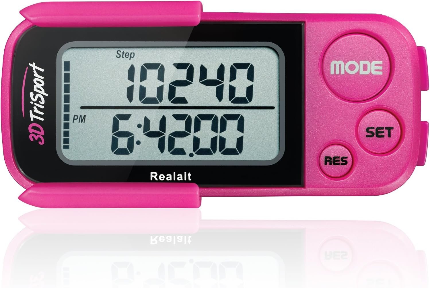 Realalt 3DTriSport 3D Walking Pedometer with Clip & Strap, Accurate Step Counter with 30-Day Memory, Distance in Miles/KM with Large Display Perfect for Seniors & Beginners, eBook Included