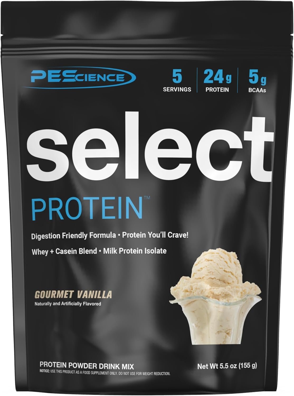 PEScience Select Protein Powder, Whey and Casein Blend, Lean Protein Powder for Women and Men, Low Calorie, Low Carb, Keto Friendly, Gluten Free, Gourmet Vanilla – 5 Servings