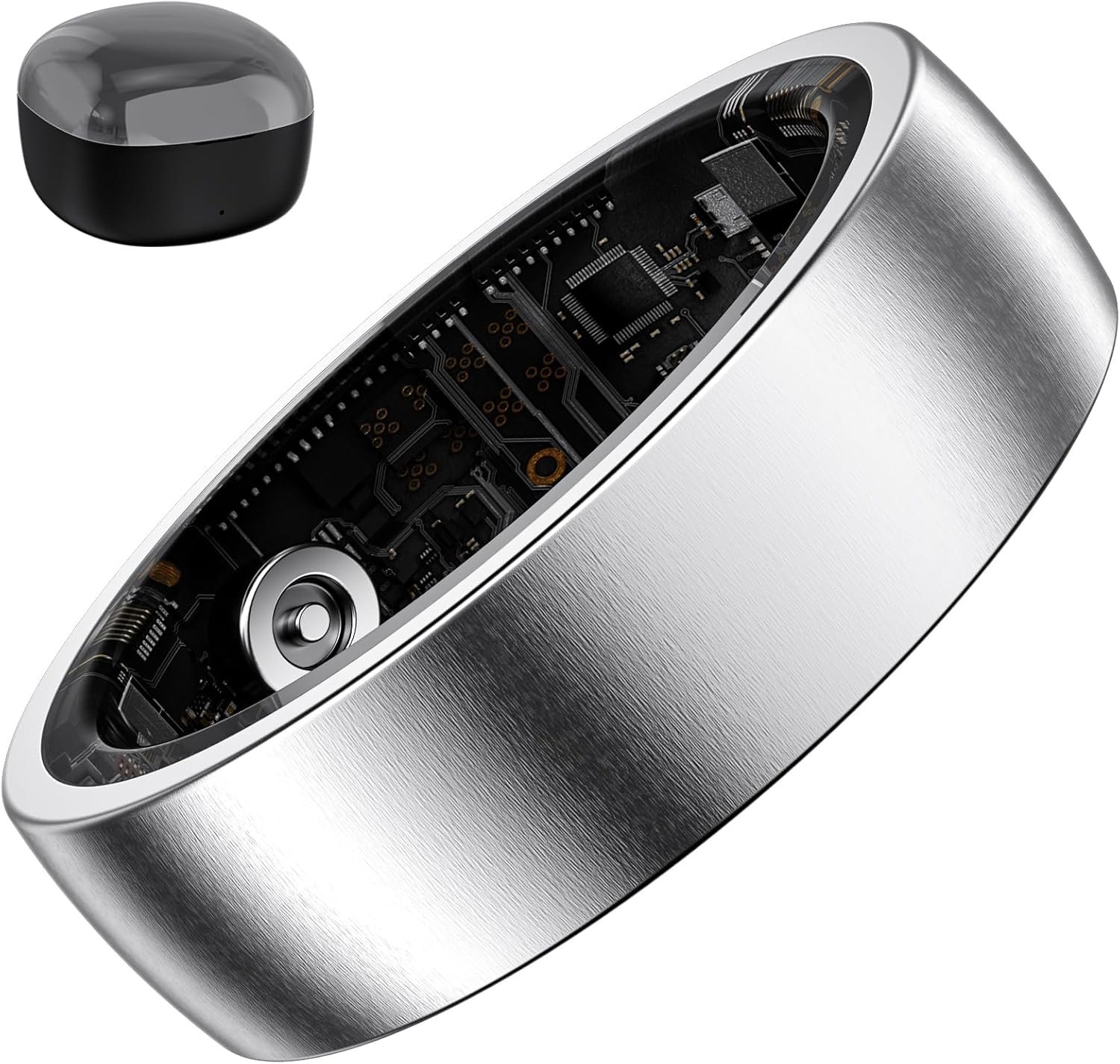 Smart Ring for Women Men, Health Fitness Tracker Ring, Sleep Monitoring with Charging Case, SpO2, Heart Rate, No Subscription Fee for iOS Android (Silver 7)