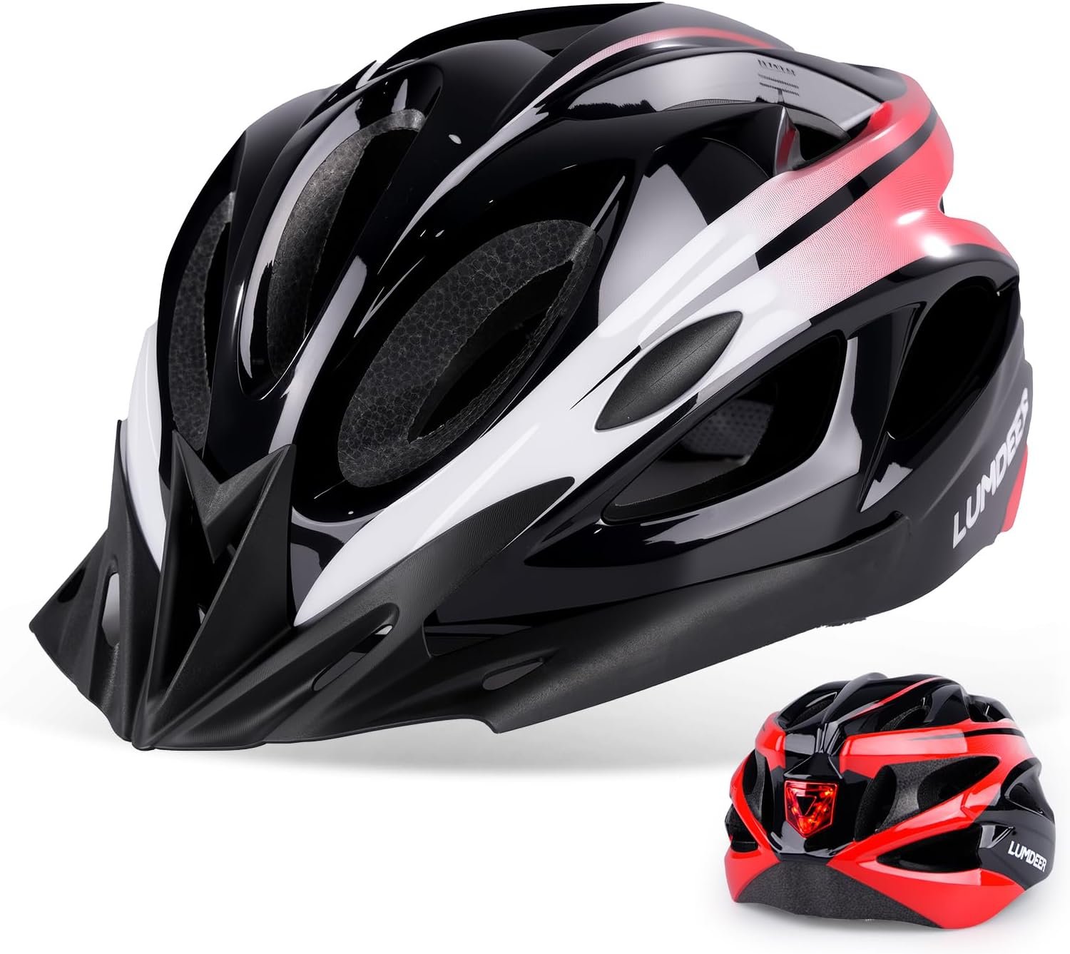 LUMDEER Adult Bike Helmet for Cycling & Commuting, Bicycle Helmet with Rear LED Light & Magnetic Goggles & Removable Sun Visor, Mountain and Road Bicycle Helmets for Men and Women 3 in 1