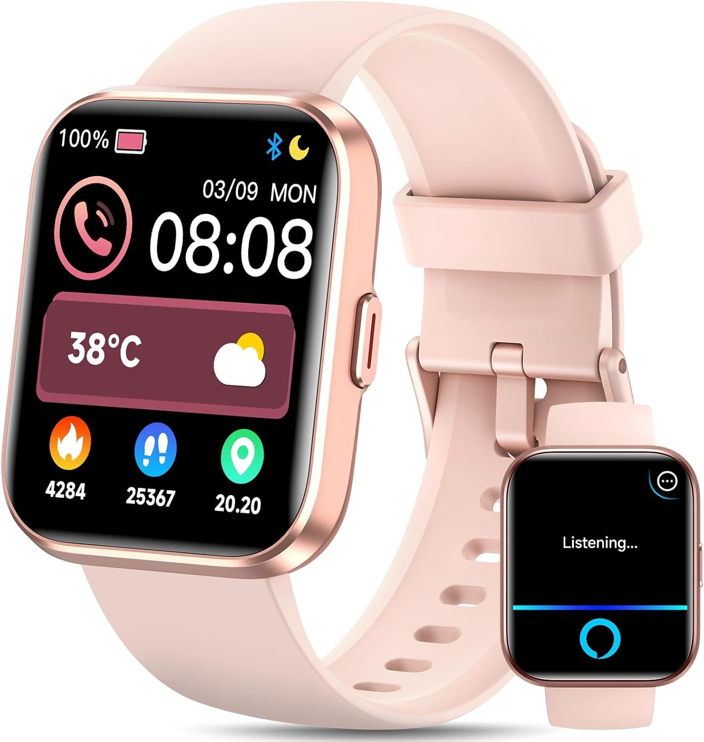 Smart Watches for Women, Womens Smart Watch for iPhone & Android & Samsung, Smartwatch with Call & Alexa, Sleep,Heart Rate,Pressure,SpO2 Monitor & Cycle Tracking, 100+ Sports Modes Fitness Watch-Pink