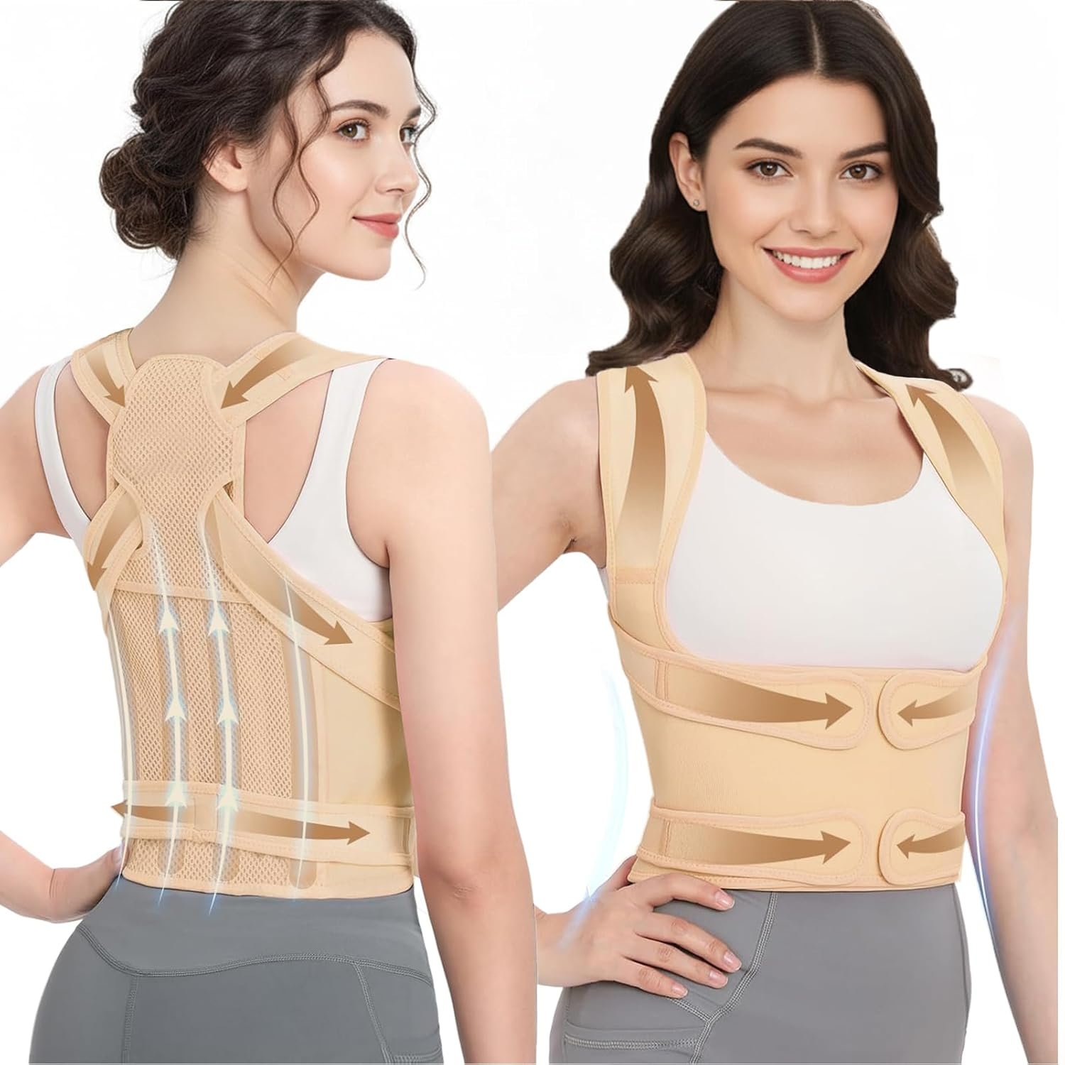 Posture Corrector for Women & Men – Adjustable Back Brace with Full Back Support, Shoulder Straightener for Spine Alignment, Scoliosis, Hunchback & Back Pain Relief (Beige, Medium)