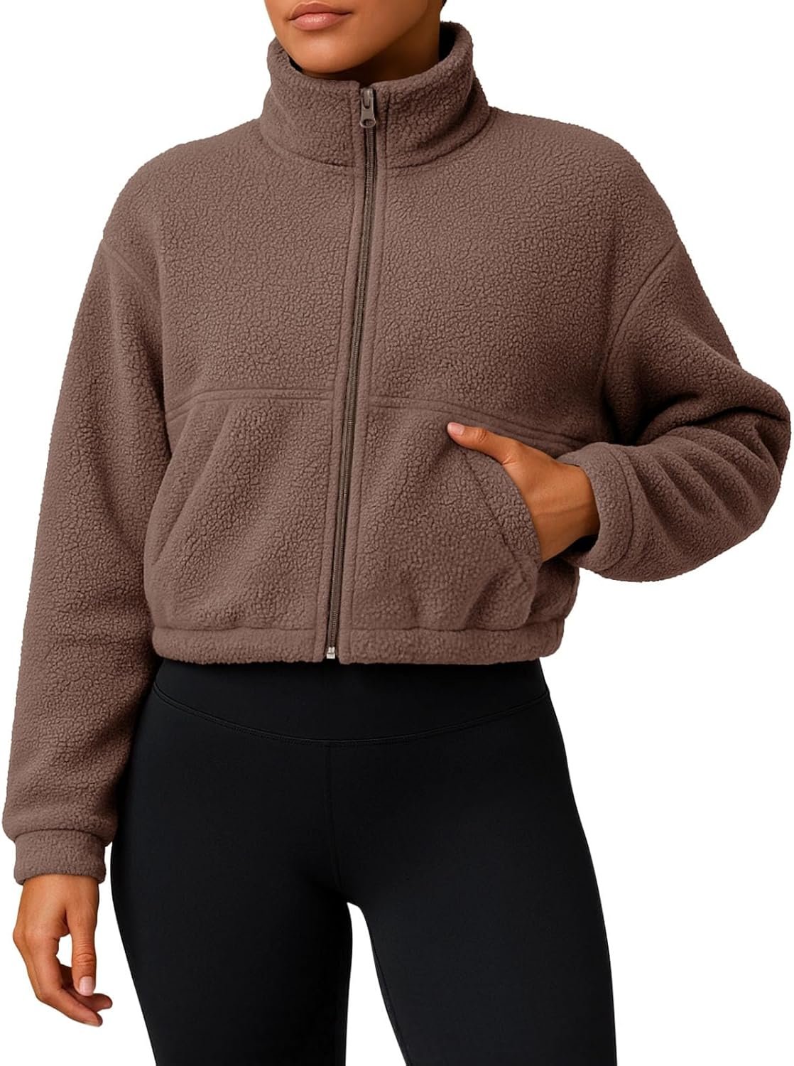 PINKMSTYLE Women Zip Up Fleece Sherpa Jacket Coat – Winter Warm Trendy Cropped Sweatshirt for Casual,Workout
