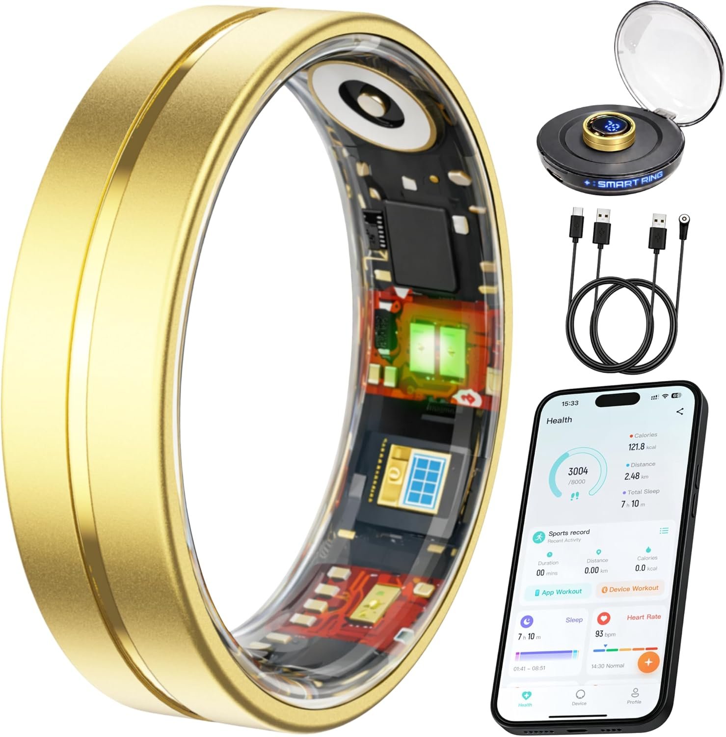 Smart Ring Health & Fitness Tracker for Men and Women, Sleep and Activity Tracking, HRV and Stress, Heart Rate and SPO₂, Women Health Support, 120+ Sports Modes (Matte Gold, 12)