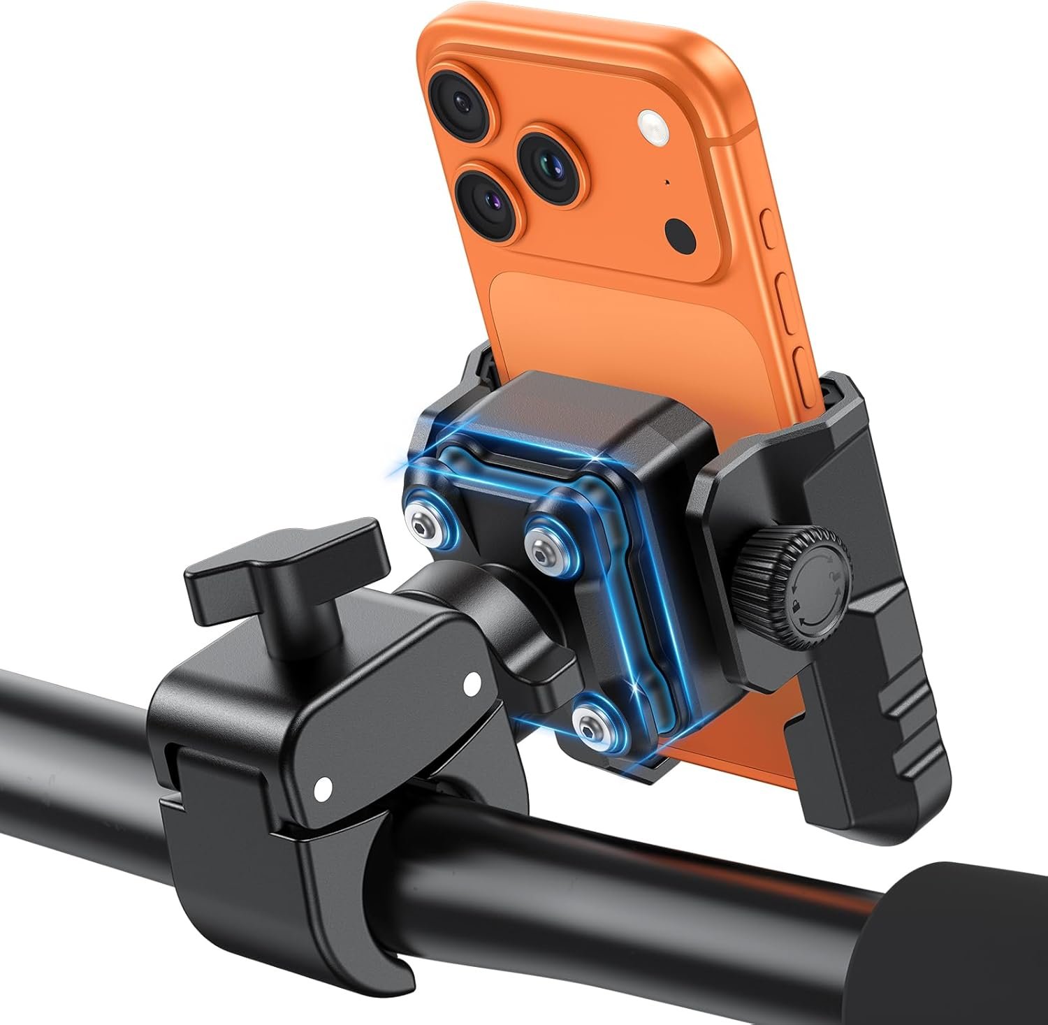 OMOTON BK01 Anti-Vibration Bike Phone Holder for Rearview Mirror & Handlebar, Shockproof Motorcycle Phone Mount with Quick Lock, Fit iPhone & All Android Phone for Electric Scooter/E-Bike