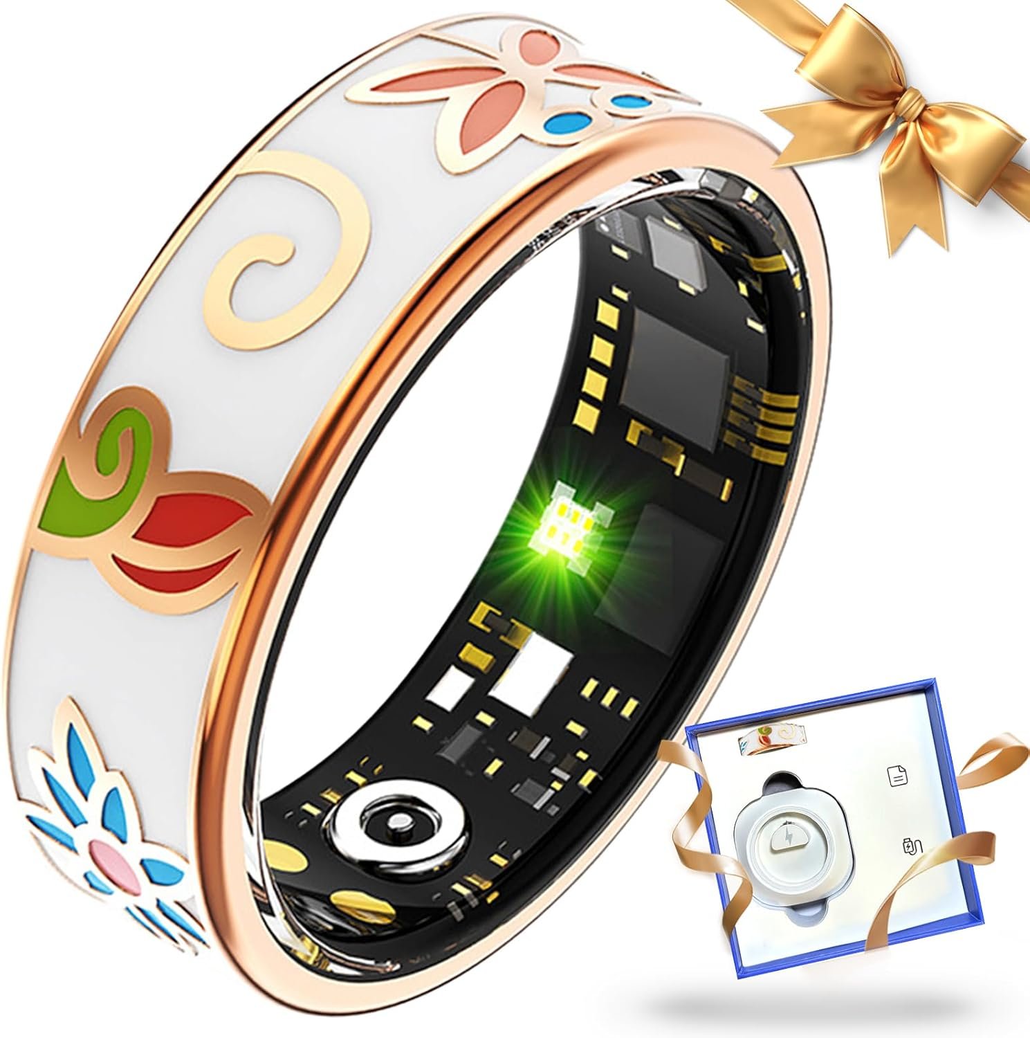 Smart Ring Health Tracker for Women Men, Sleep Tracker with Heart Rate,SpO₂,Blood Pressure, Fitness Ring for Activity Monitoring, No Subscription, Step Tracker Ring for ios&Android (Enamel color, #9)