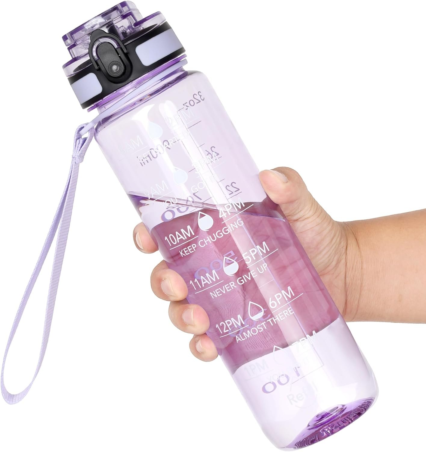 OLDLEY Water Bottle, 32oz Motivational Sports Water Bottle with Time Marker – Times to Drink – Tritan, BPA Free, Wide Mouth Leakproof,Anniversary Birthday Gifts for Men Women, Amethyst (1 Bottle)