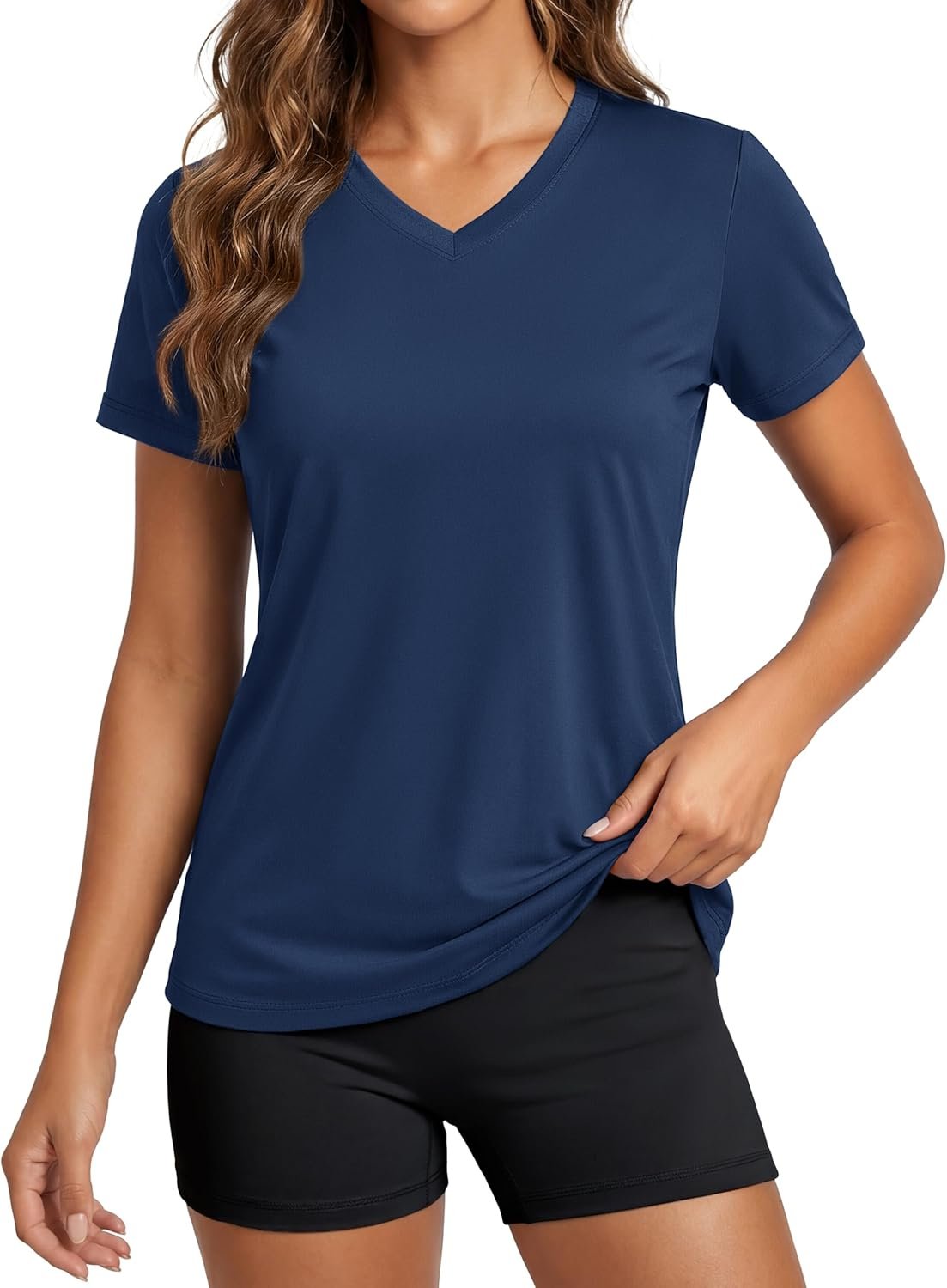 MAGCOMSEN Women’s Workout Tops Short Sleeve UPF 50+ Athletic Shirts Quick Dry V-Neck T-Shirt Moisture Wicking Gym Tee